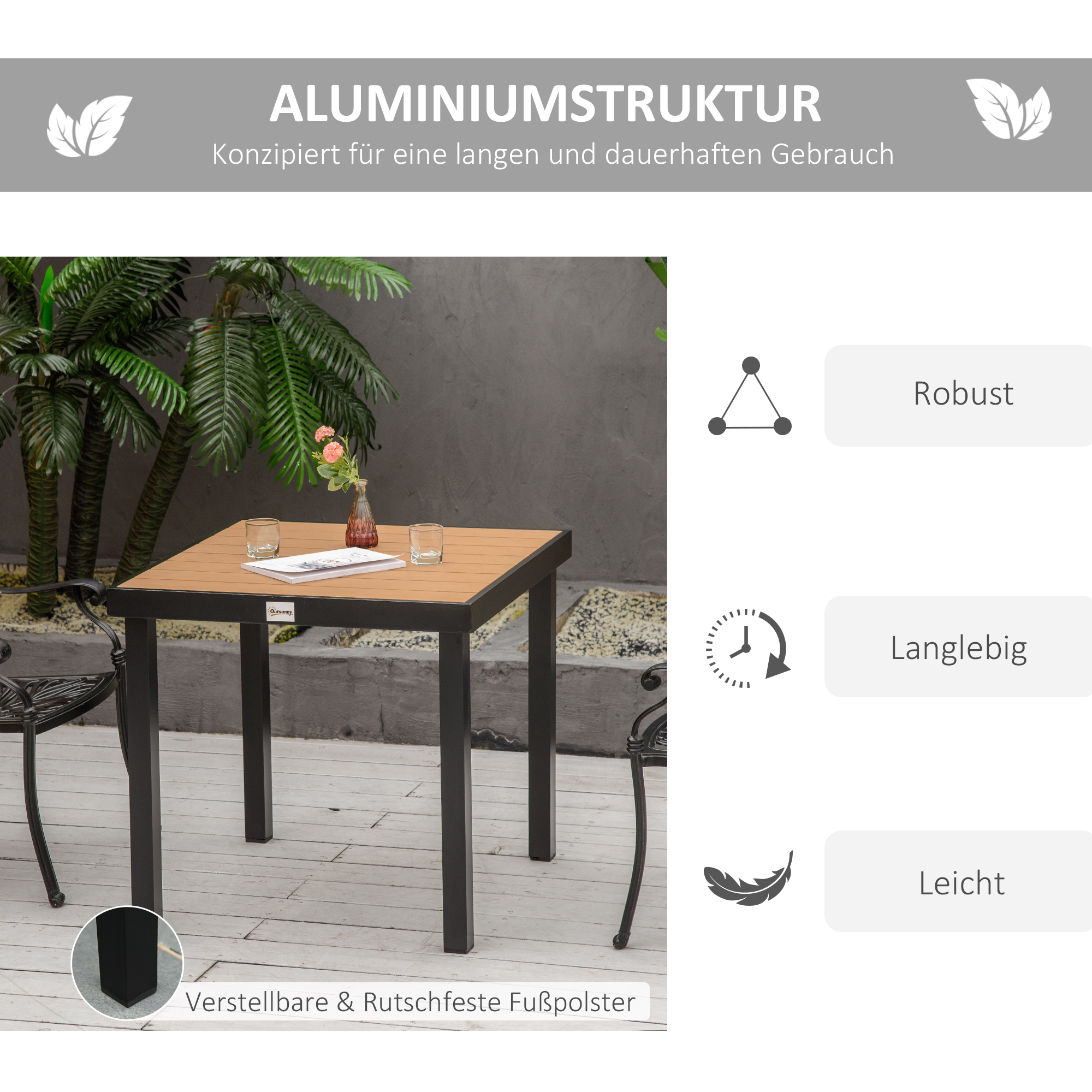 Outsunny Table à Manger de Jardin pour 4 Personnes, Table de