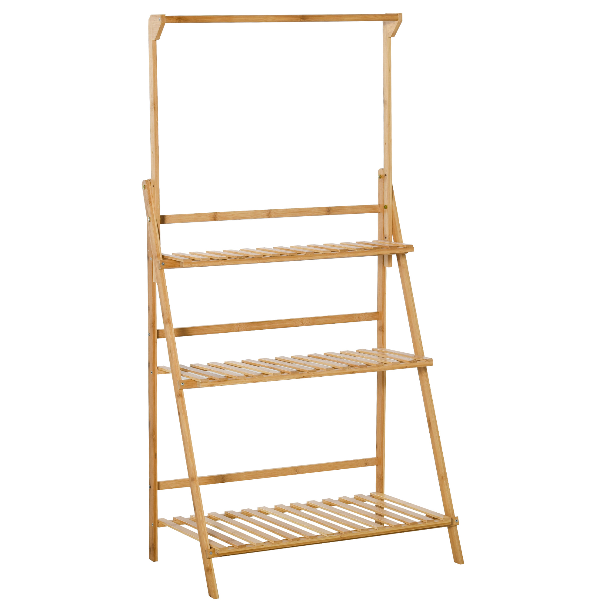 Outsunny Blumentreppe aus Holz Pflanzenständer Leiterregal einstellbare Hängehöhe Blumenständer hängende Bamboo Natur innen draußen 70 x 40 x 143 cm Naturholz