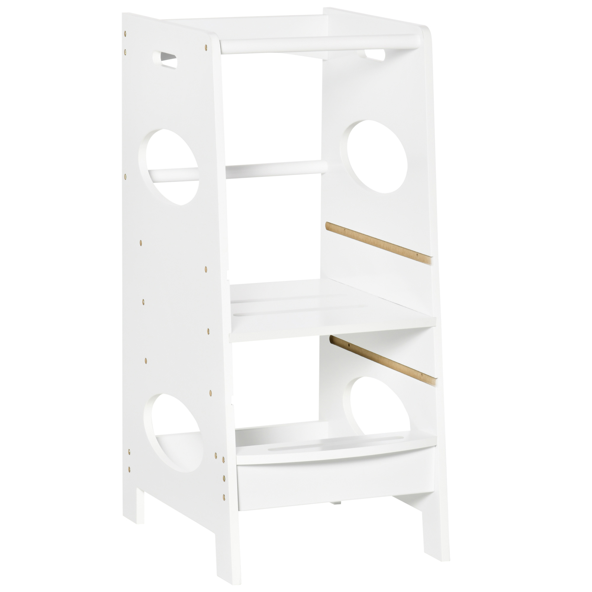HOMCOM Torre Montessoriana di Apprendimento Altezza Regolabile a 3 Livelli, Scaletta per Bambini Learning Tower in Legno MDF, Bianco