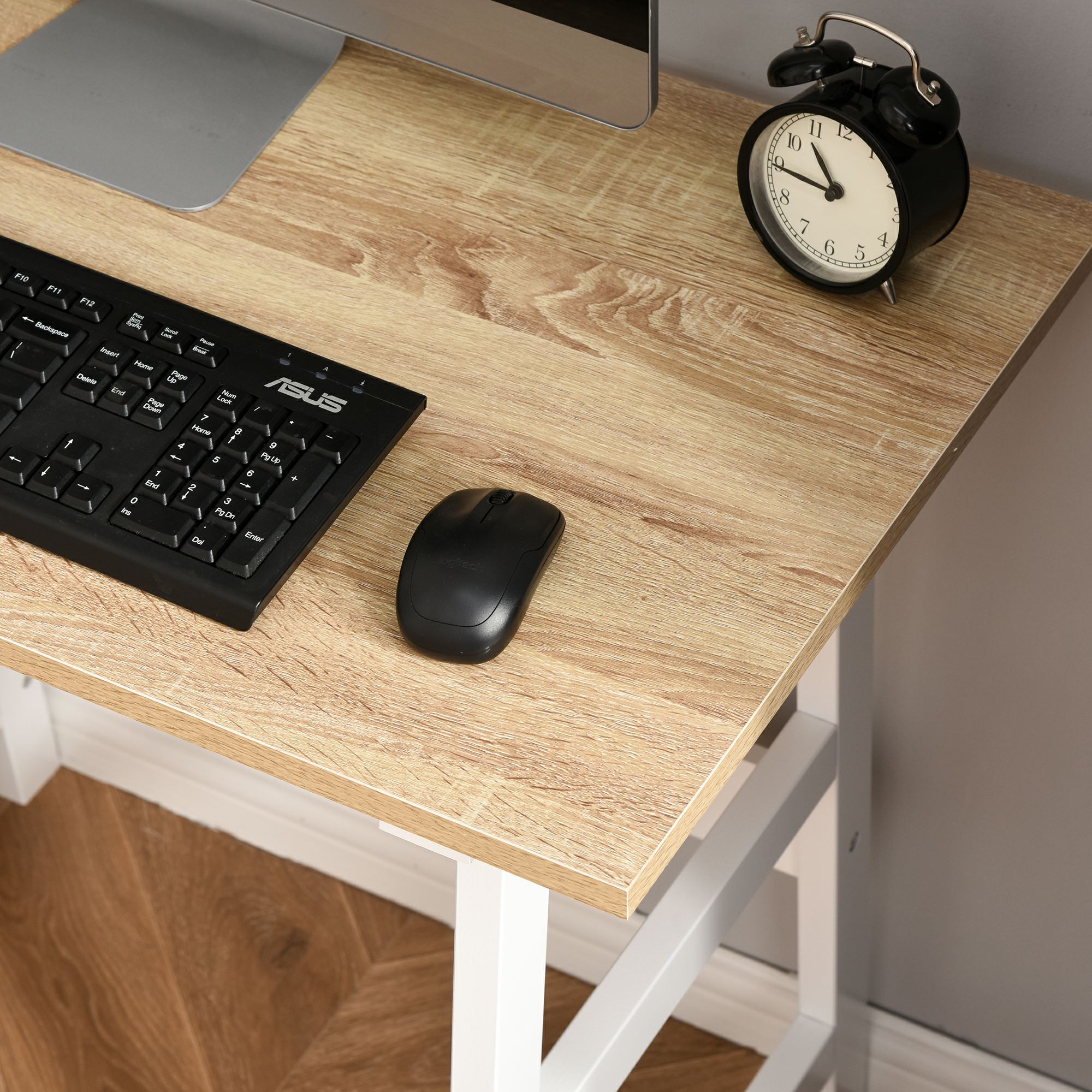 HOMCOM Compact Computer Desk with Storage Shelves Study Table with Bookshelf PC Table Workstation for Home Office Study White and Natural