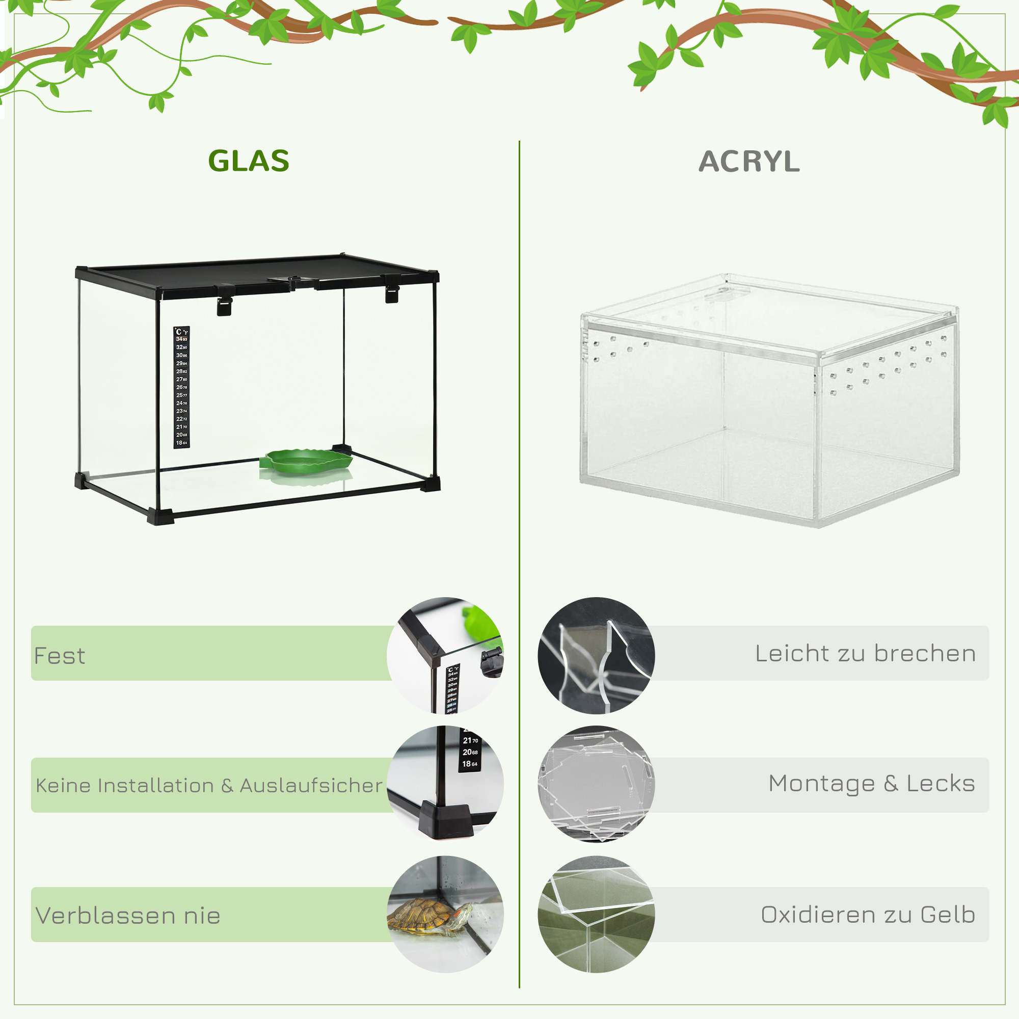 NEPTONION Professionele glazen terrarium duurzame reptielen habitat tank 20 * 20 * 14.5