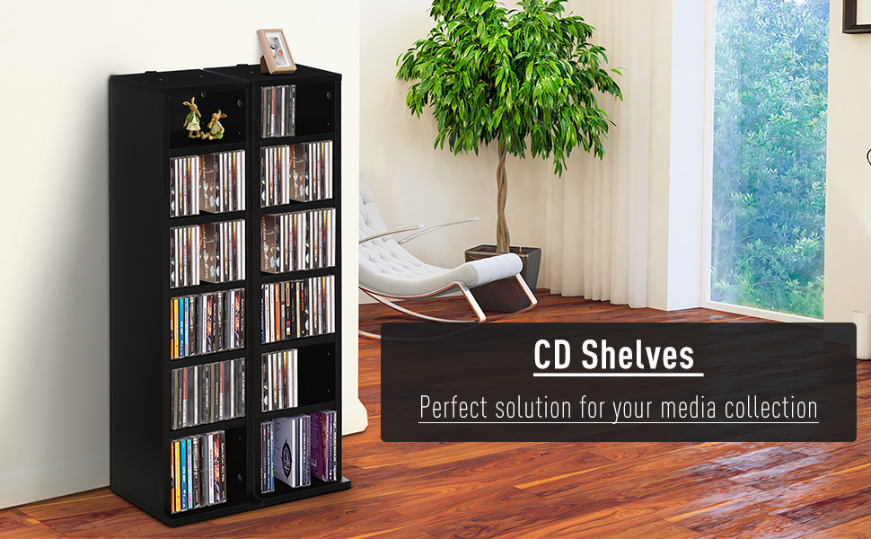 HOMCOM Set of 2 CD Media Display Shelf Unit Tower Rack w/ Adjustable ...