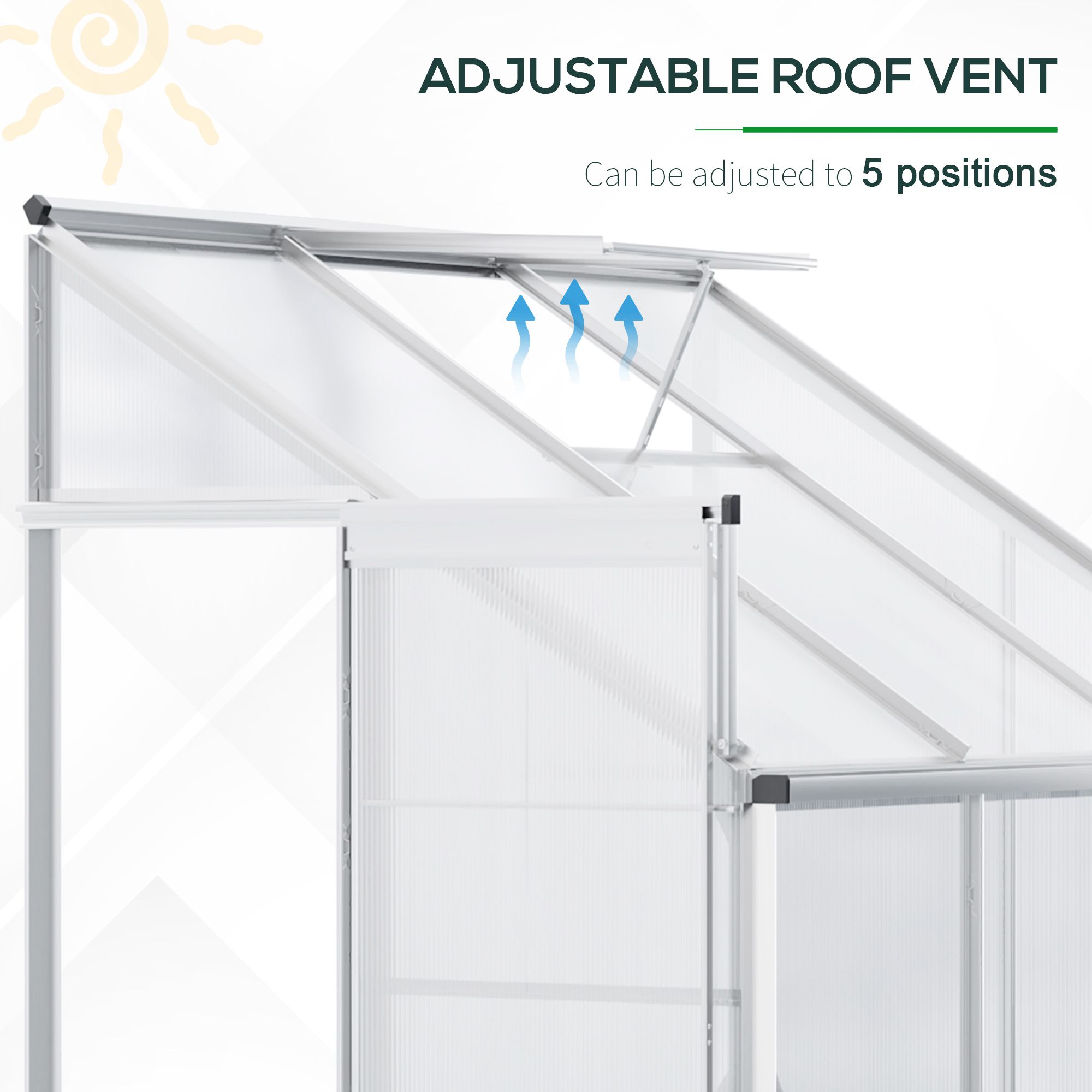 Outsunny Walk-In Greenhouse Lean to Wall Greenhouse Garden Heavy Duty Aluminium Polycarbonate with Roof Vent for Plants, 192 x 127 x 220 cm