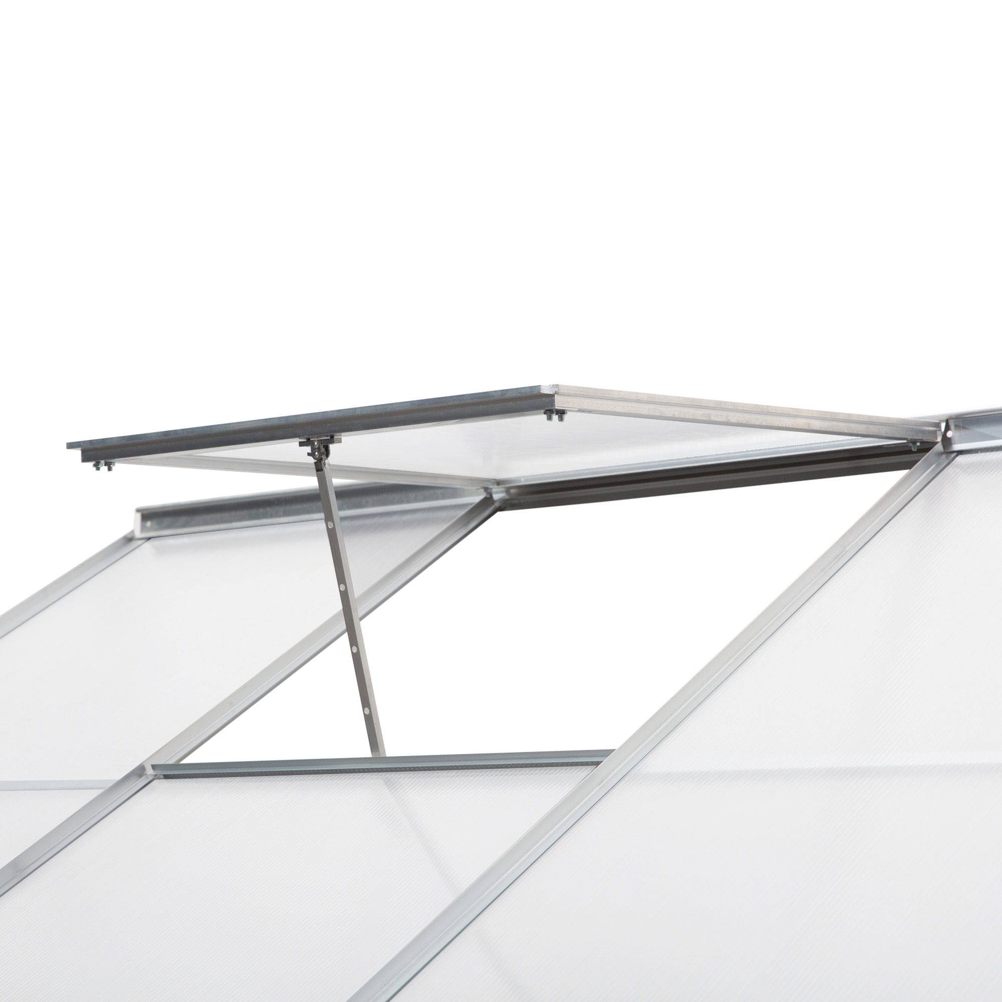 Outsunny Walk-In Lean to Greenhouse Garden Heavy Duty Aluminium Polycarbonate with Roof Vent for Plants Herbs Vegetables, Silver, 253 x 127 x 220 cm