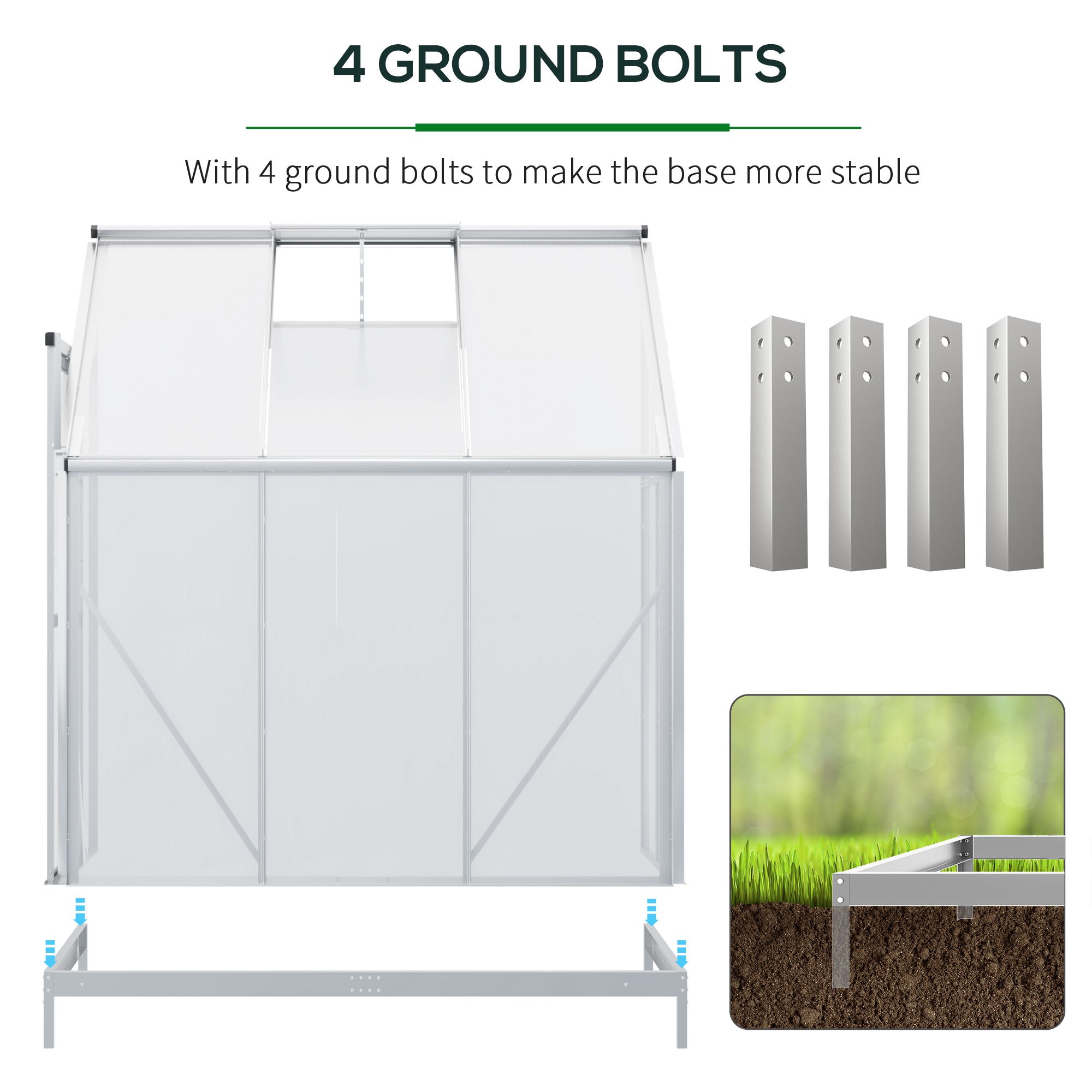 Outsunny Walk-In Greenhouse Lean to Wall Greenhouse Garden Heavy Duty Aluminium Polycarbonate with Roof Vent for Plants, 192 x 127 x 220 cm