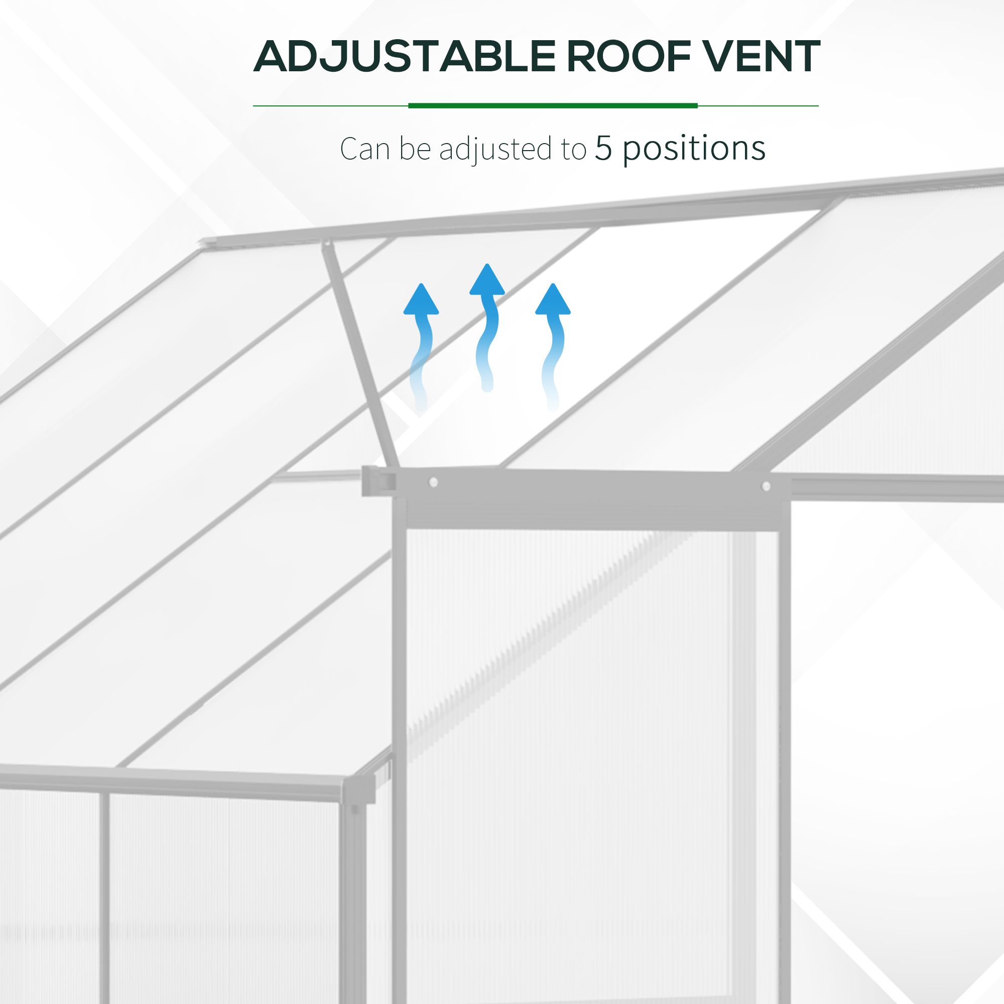 Outsunny Walk-In Lean to Greenhouse Garden Heavy Duty Aluminium Polycarbonate with Roof Vent for Plants Herbs Vegetables, Silver, 253 x 127 x 220 cm
