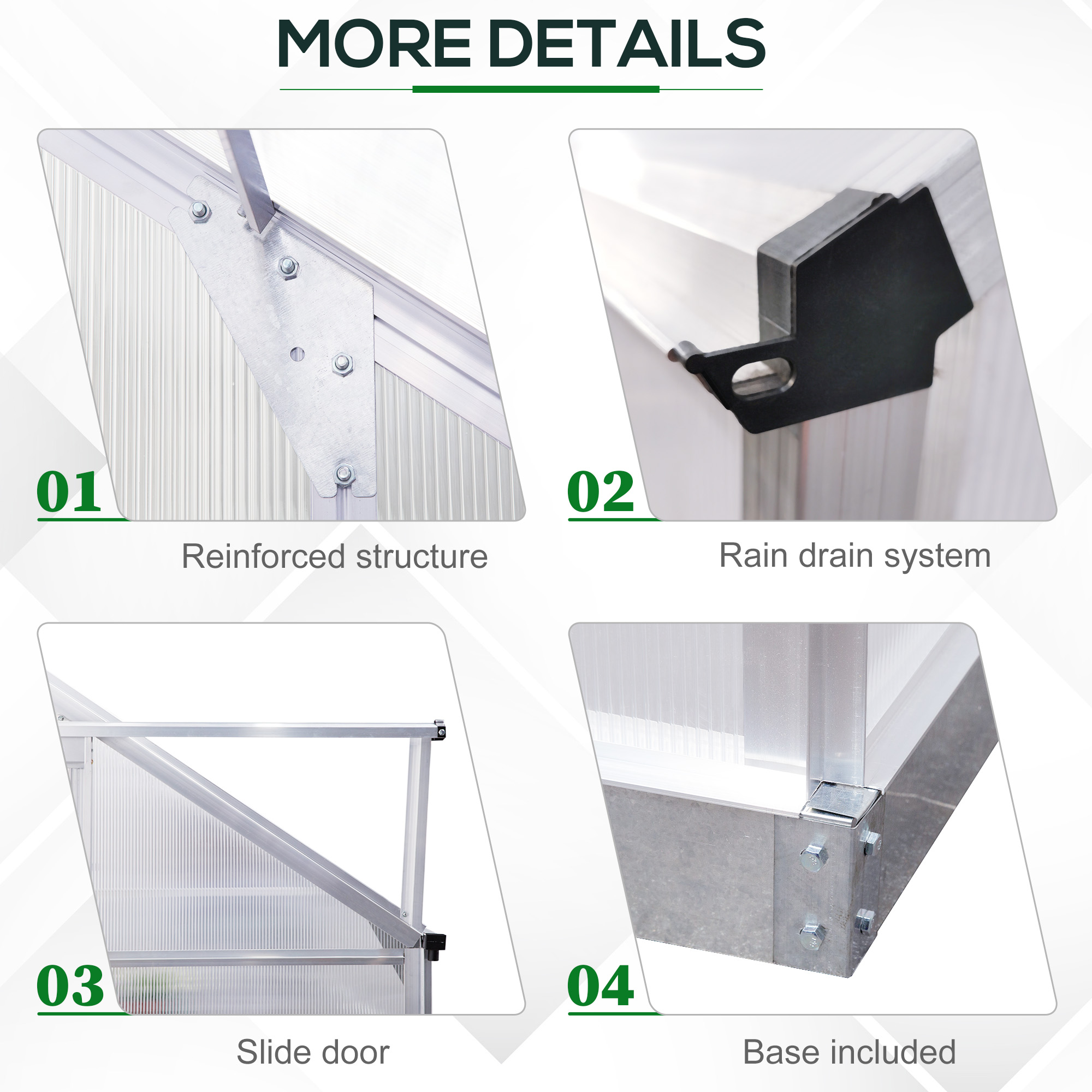Outsunny Walk-In Greenhouse Lean to Wall Greenhouse Garden Heavy Duty Aluminium Polycarbonate with Roof Vent for Plants, 192 x 127 x 220 cm