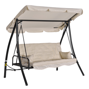 Outsunny Dondolo da Giardino 3 Posti con Tetto Reclinabile Trasformabile Letto in Poliestere Crema 209 x 114 x 170cm