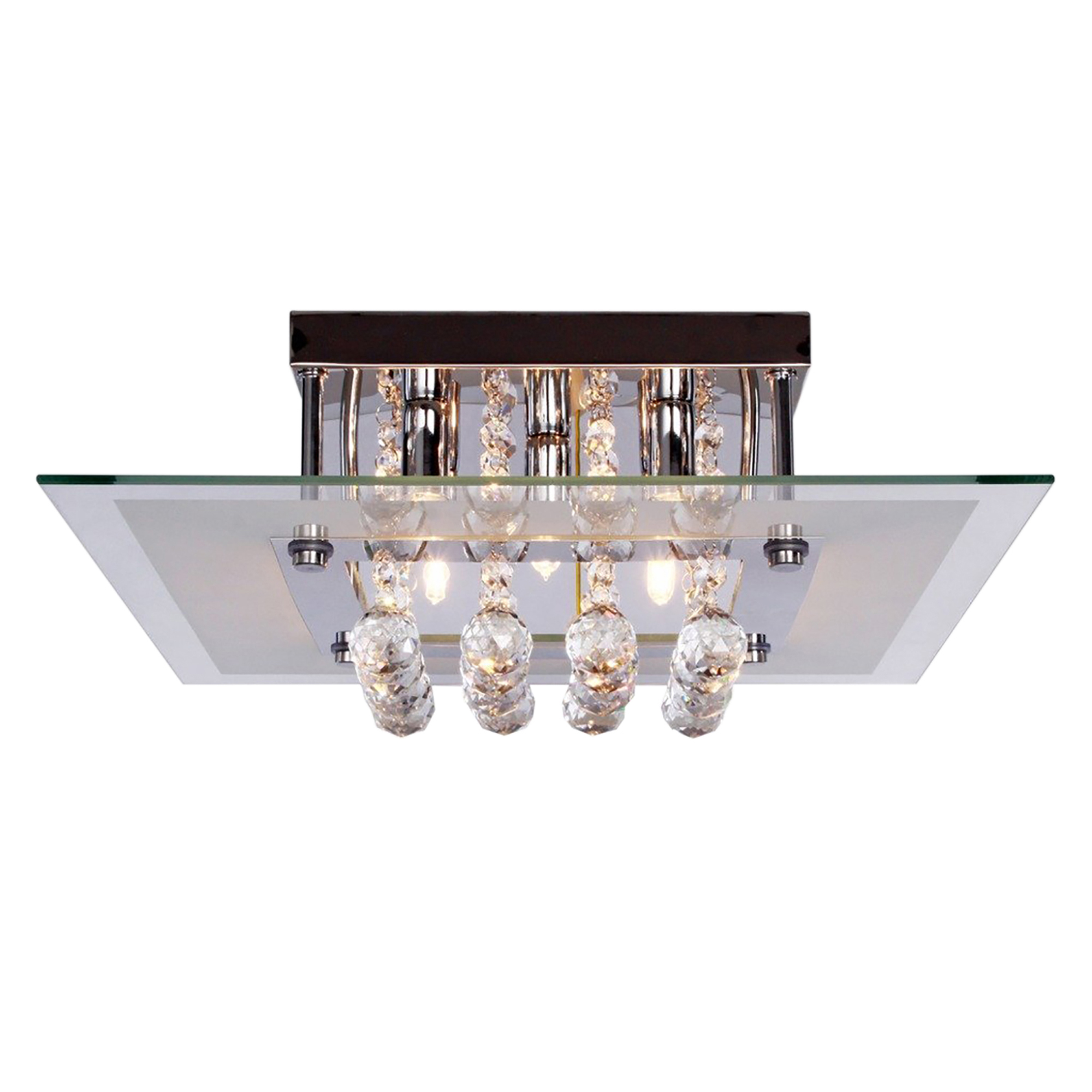 HOMCOM Lámpara de Techo de Cristal K9 para Bombillas G9 Máx. 40W Lámpara de Cristal Moderna para Dormitorio Salón Acero Inoxidable 40x40x16 cm