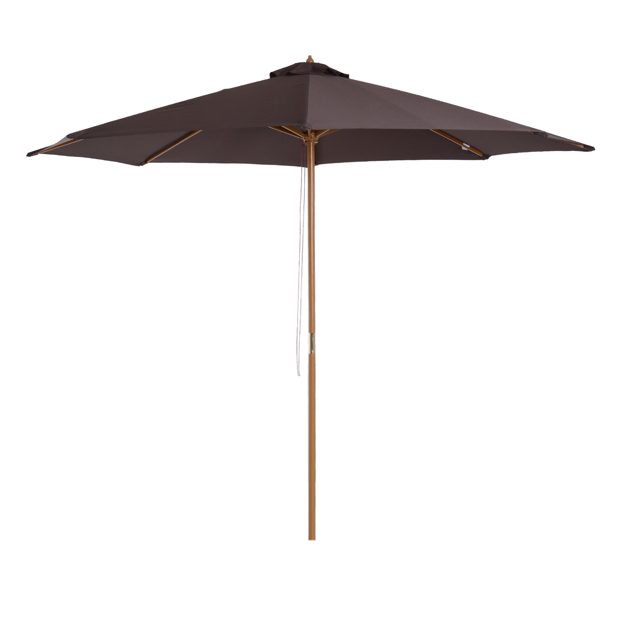 Outsunny Ombrellone da Giardino con Palo in Legno e 8 Stecche, Parasole da Esterno in Poliestere, Φ300x250cm, Caffè
