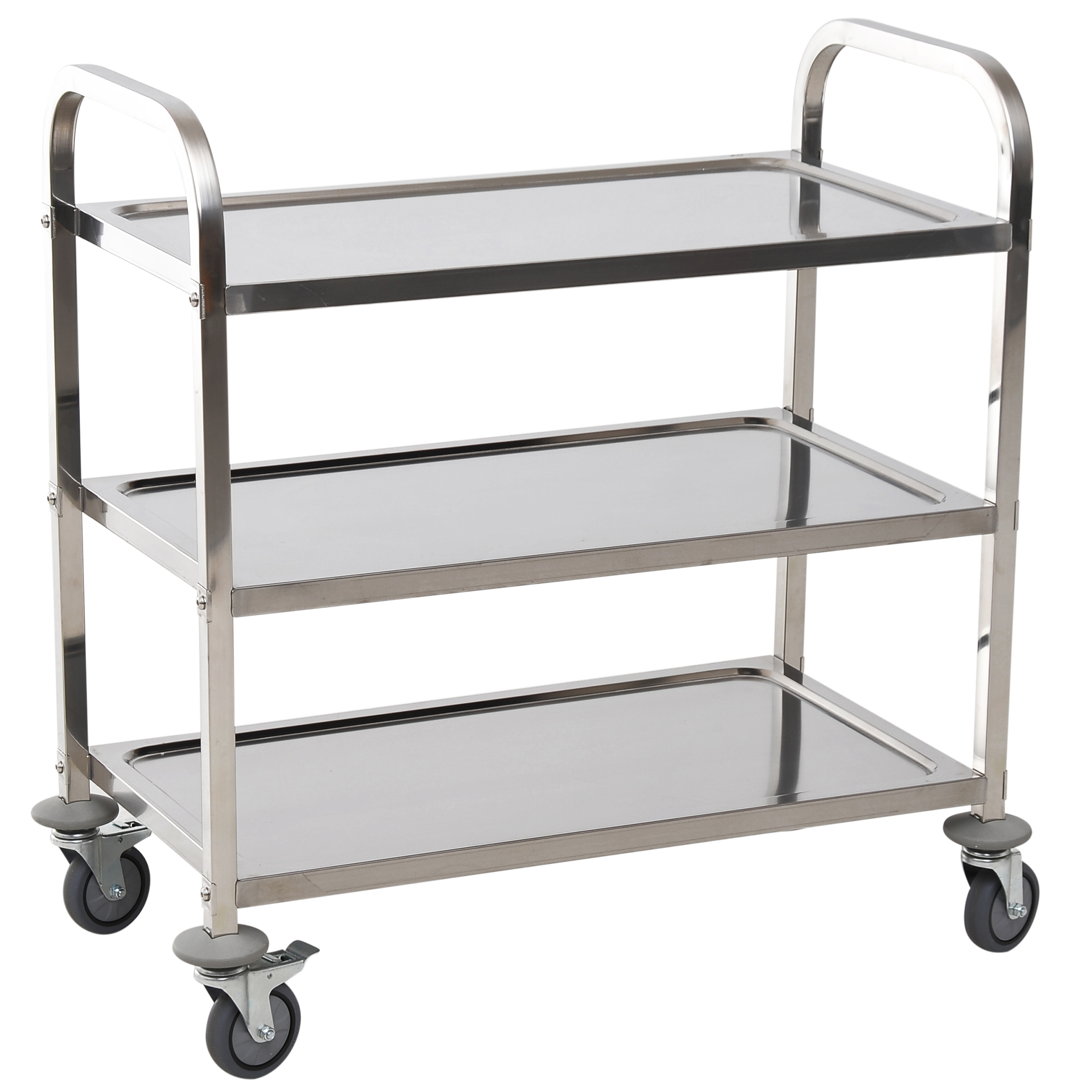 HOMCOM Carrello da Cucina 3 Ripiani Aperti 4 Ruote Omnidirezionali con 2 Freni Cuscinetti Anti-Collisione in Acciaio Inossidabile 430 Argento 85x45x90cm