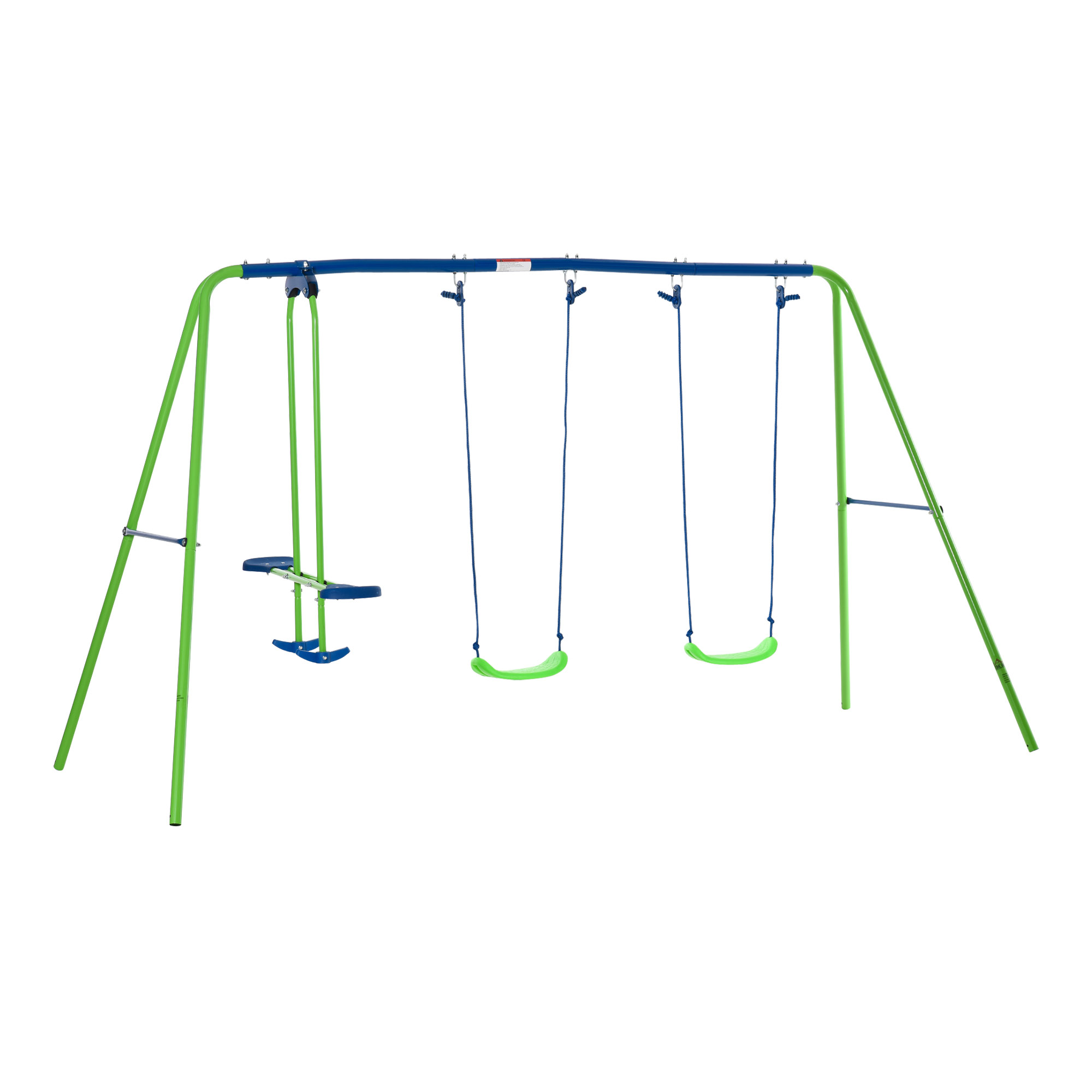 Outsunny Set Altalene da Giardino per 4 Bambini, 1 Altalena Doppia e 2 Altalene Singole, Metallo e PE, 280x140x178cm, Verde Blu