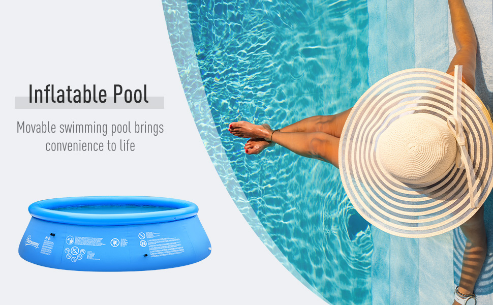 Outsunny Inflatable Swimming Pool FamilySized Blow Up Pool Round Paddling Pool with Hand Pump