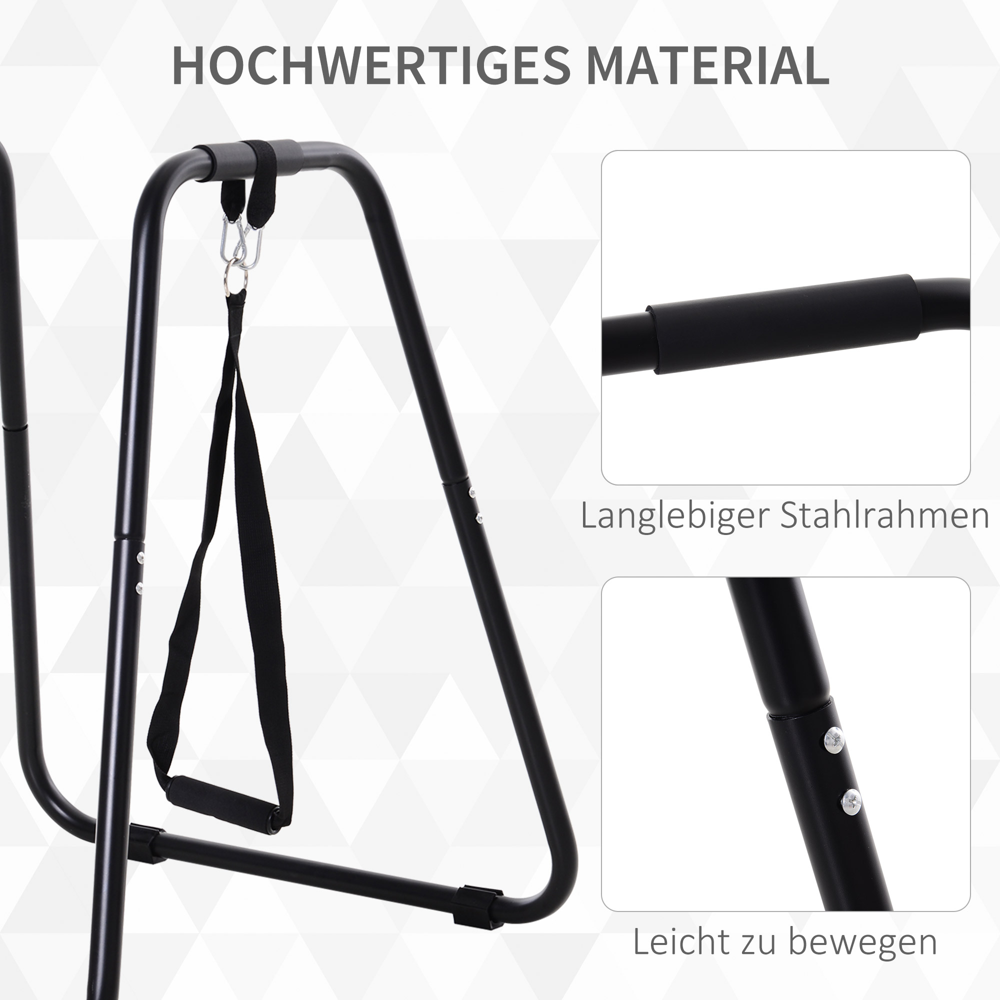 HOMCOM Dipstation Dip Stand Bars Dips with Sling Trainer, Steel, Black, 90 x 81 x 92.5 cm