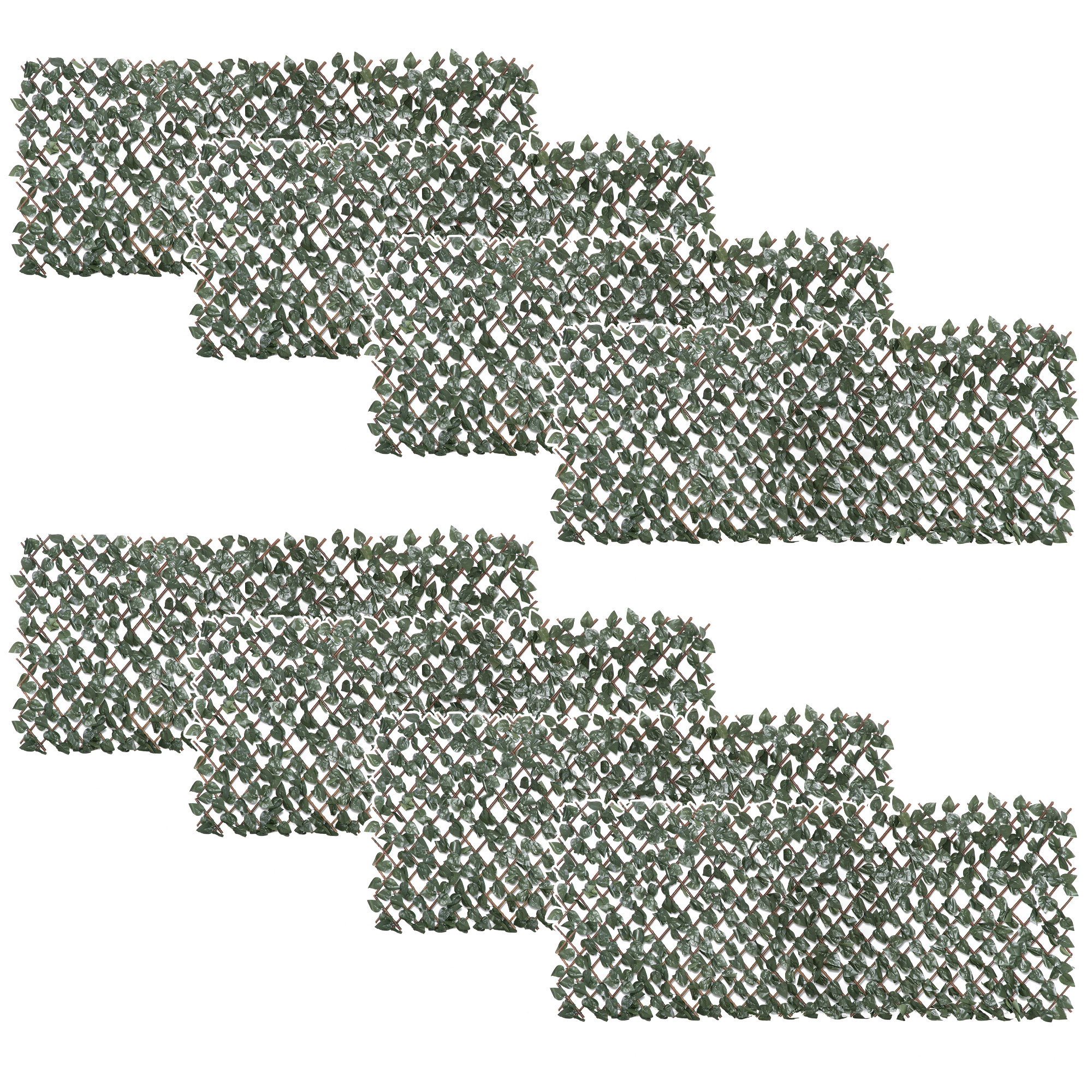 Outsunny Rotolo di Siepe Finta da 8 Pezzi per Balcone e Giardino, Siepe Artificiale Estensibile con Foglie Finte Verdi 200x100cm