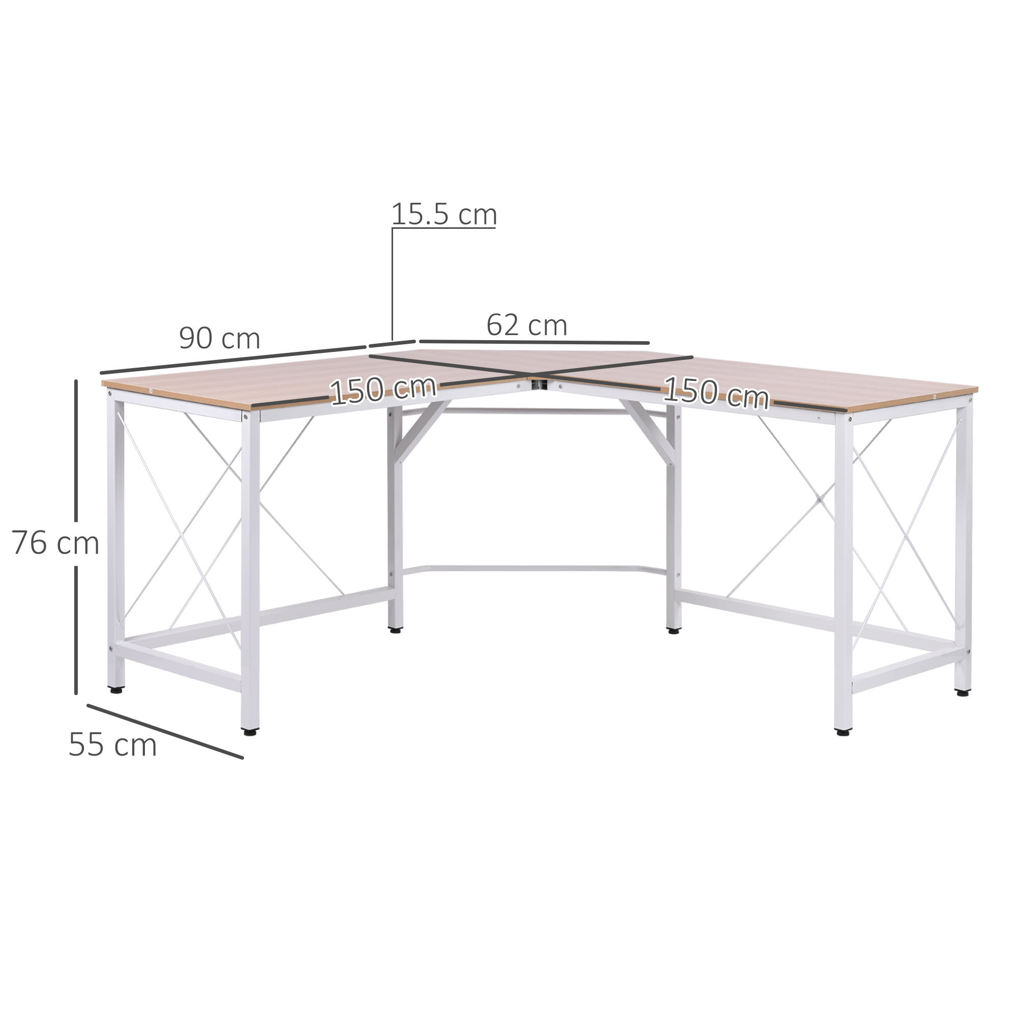 HOMCOM L-Shape Corner Gaming Desk, Computer PC Workstation for Home Office, Three Worktop Writing Table, 76x150cm, Oak