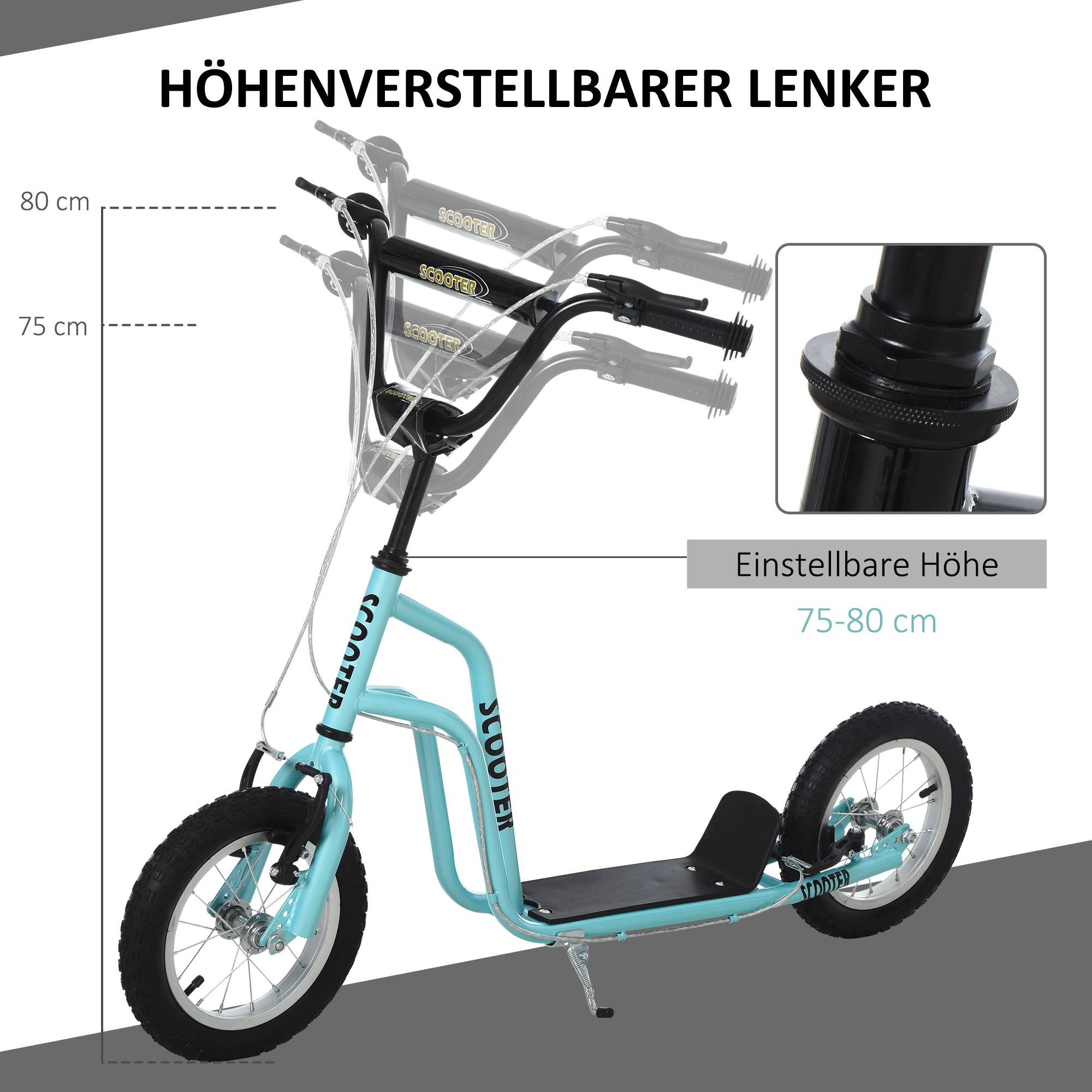 Laste tõukeratas reguleeritava lenkstangiga, tõukeratas, linnatõukeratas, laste tõukeratas, tõukeratas õhkrehvidega, 12 tolli, vanus 5+, sinine, 120 x 58 x 75-80 cm