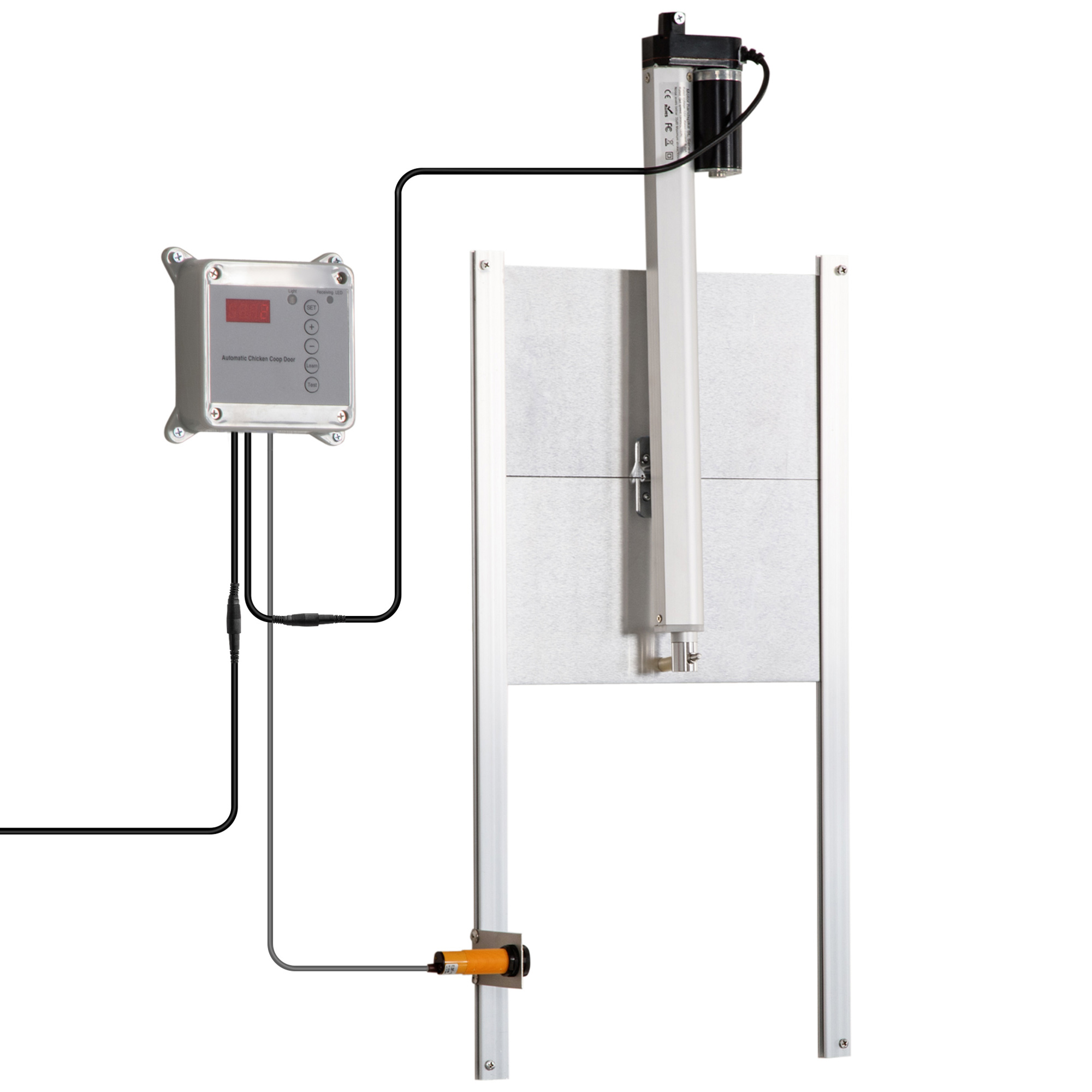 PawHut Porta Automatica Pollaio per Esterno da 42W con Timer, Sensore di Luce, Sensore a Infrarossi e Struttura in Alluminio e ABS, 30x30cm, Argento