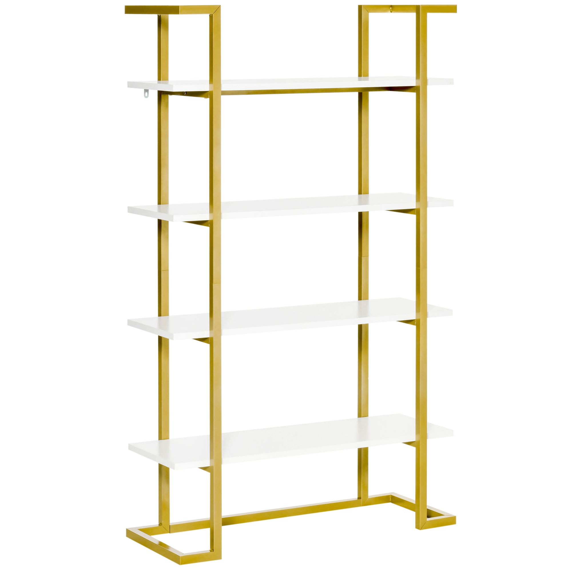 HOMCOM Mobile Libreria a 4 Livelli Rialzato e Multiuso, in MDF e Acciaio, 92x35x152cm, Bianco e Oro