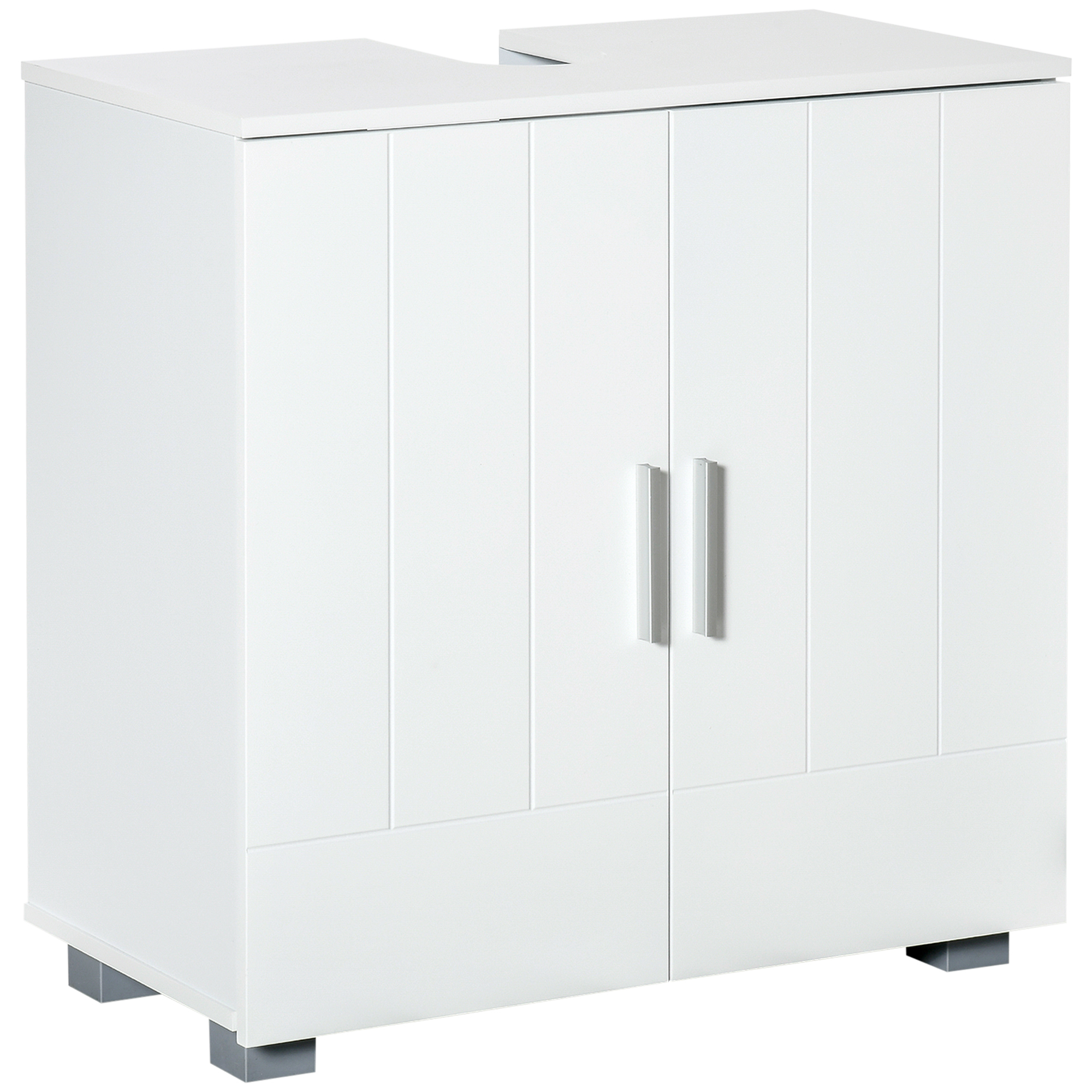 kleankin Mobile Sotto Lavabo Bagno Salvaspazio a U con 2 Ante e Ripiano Interno Regolabile, 60x30x60cm, Bianco