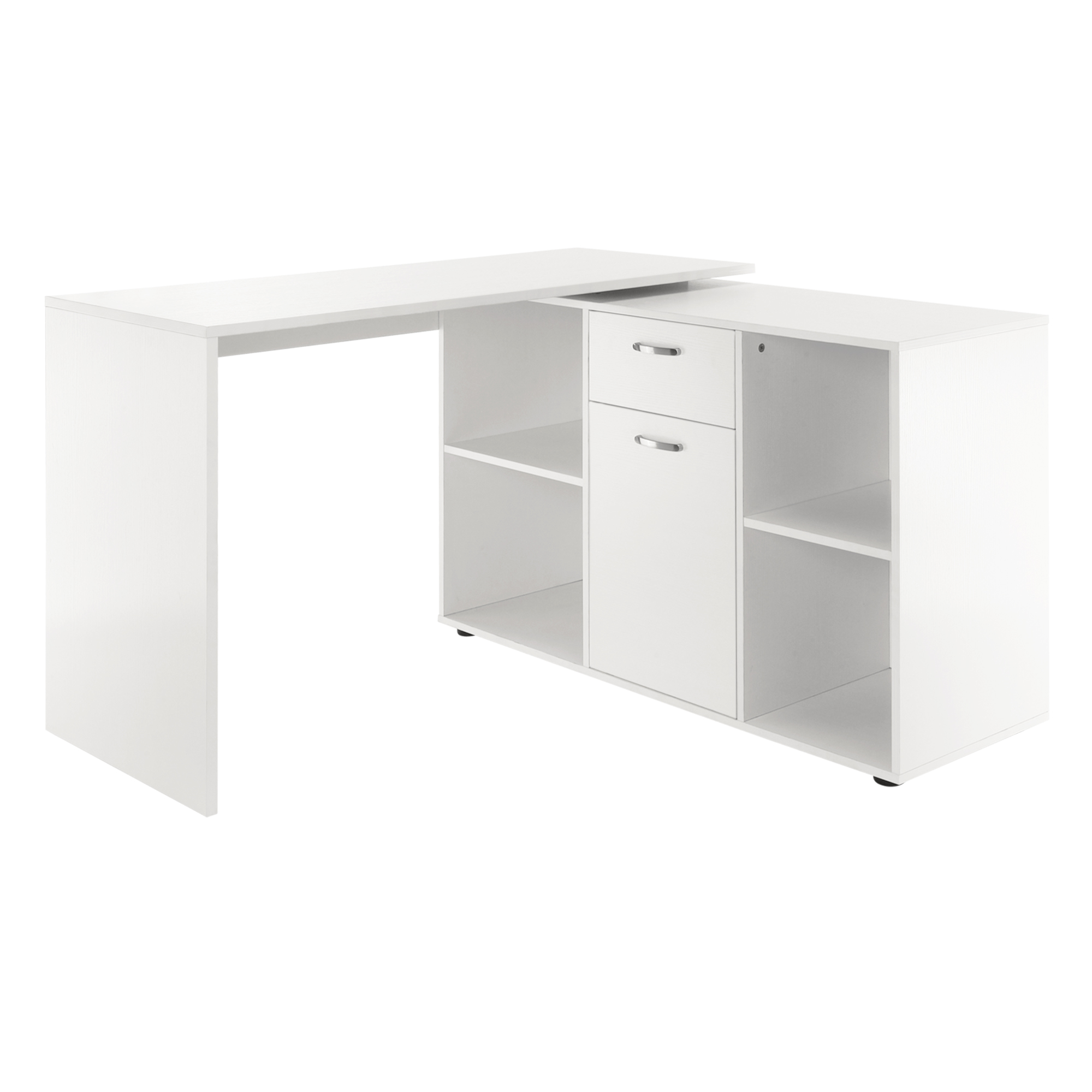 HOMCOM Modern L-Shaped Computer Desk, Laptop PC Corner Table, Home Office Workstation with Spacious Storage, White