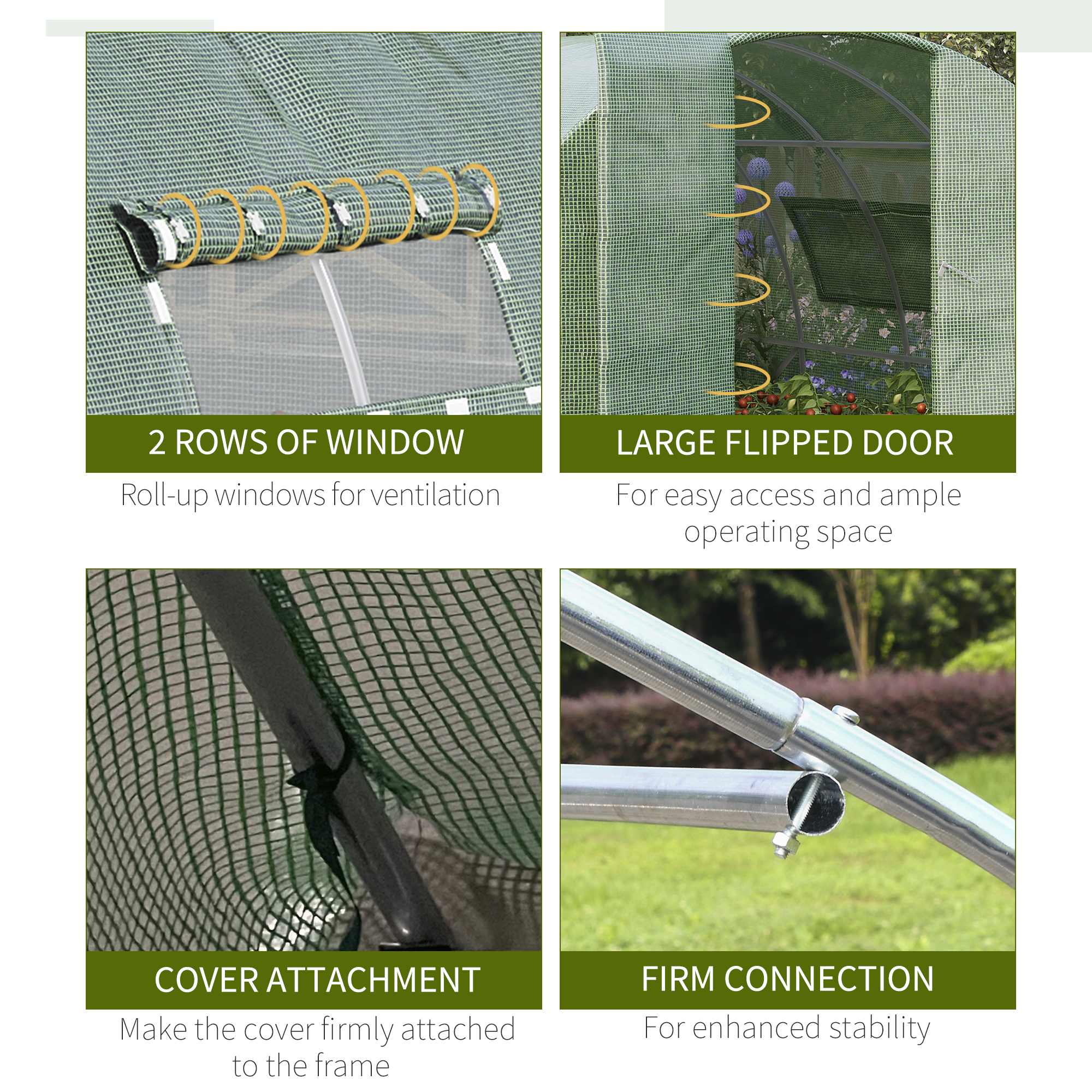 Outsunny 4 x 3 x 2 m Walk-In Greenhouse Reinforced Polytunnel Greenhouse with Metal Hinged Door, Steel Frame and Mesh Windows, Green