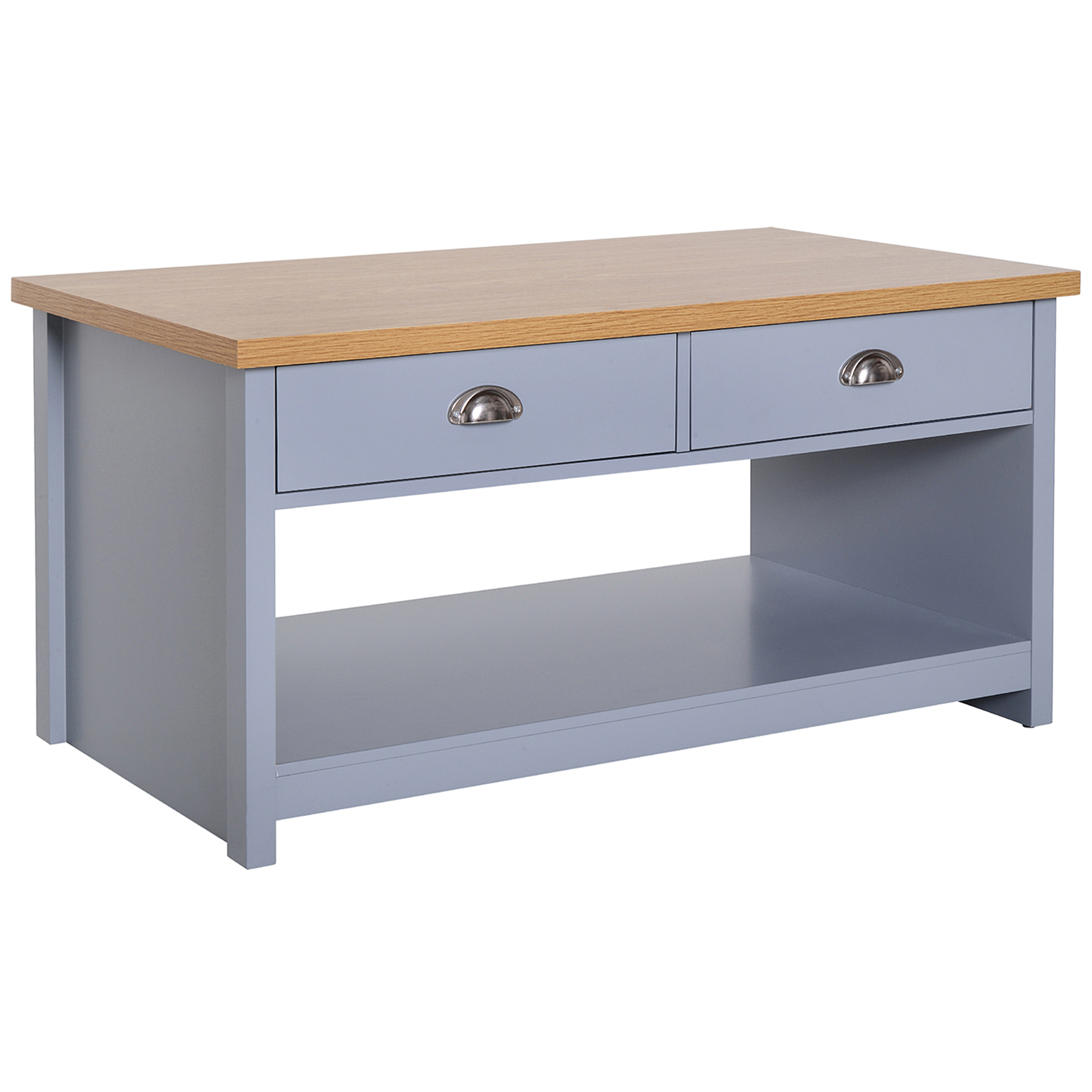 HOMCOM Tavolino da Caffè con Maniglie, 2 Cassetti e 1 Ripiano Aperto, in MDF, 99x55x50.5 cm, Grigio e Color Legno