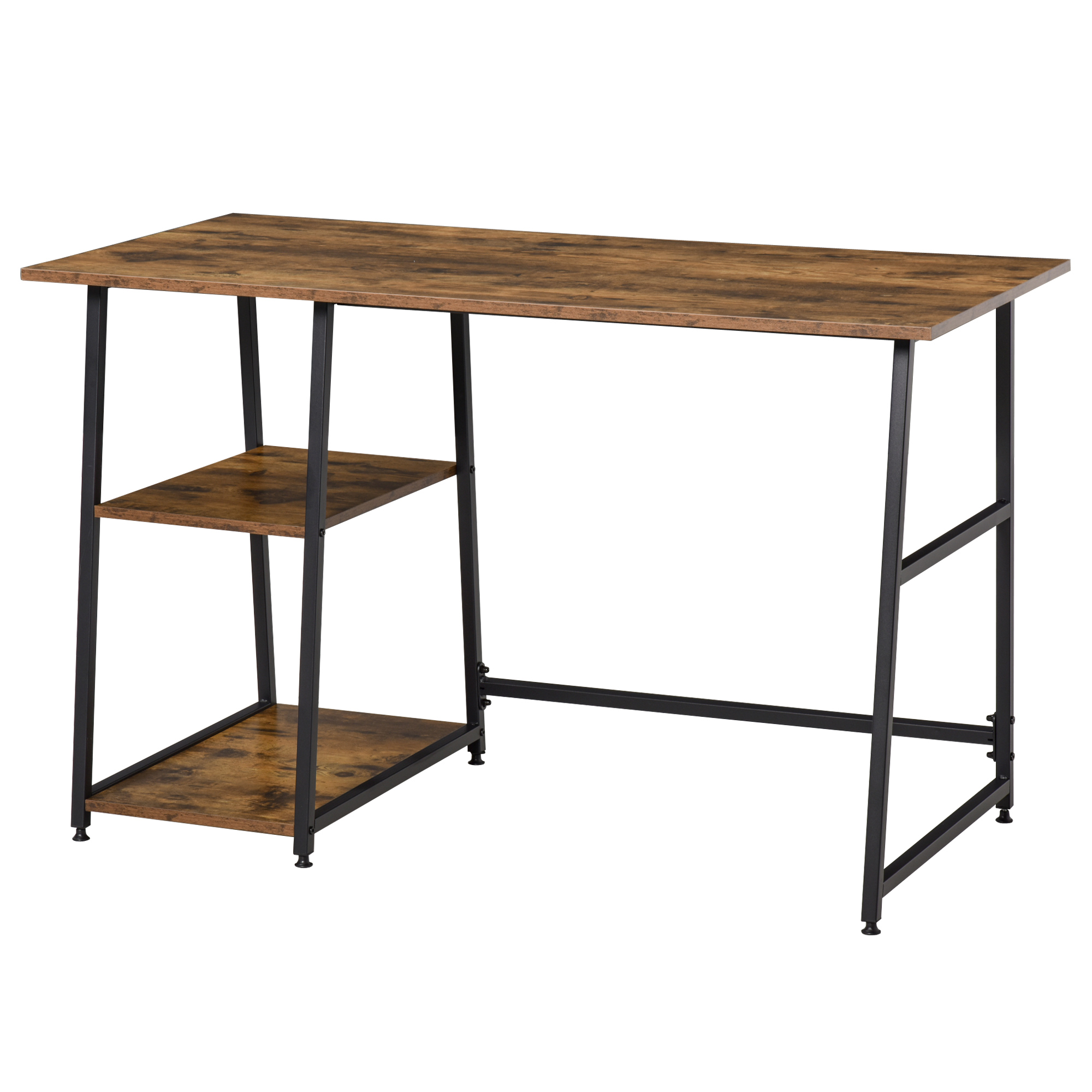 Product photograph of Homcom Office Desk Working Station Home Office Table With 2 Shelves Computer Gaming Desk Steel Frame Black And Rustic Brown from Aosom UK
