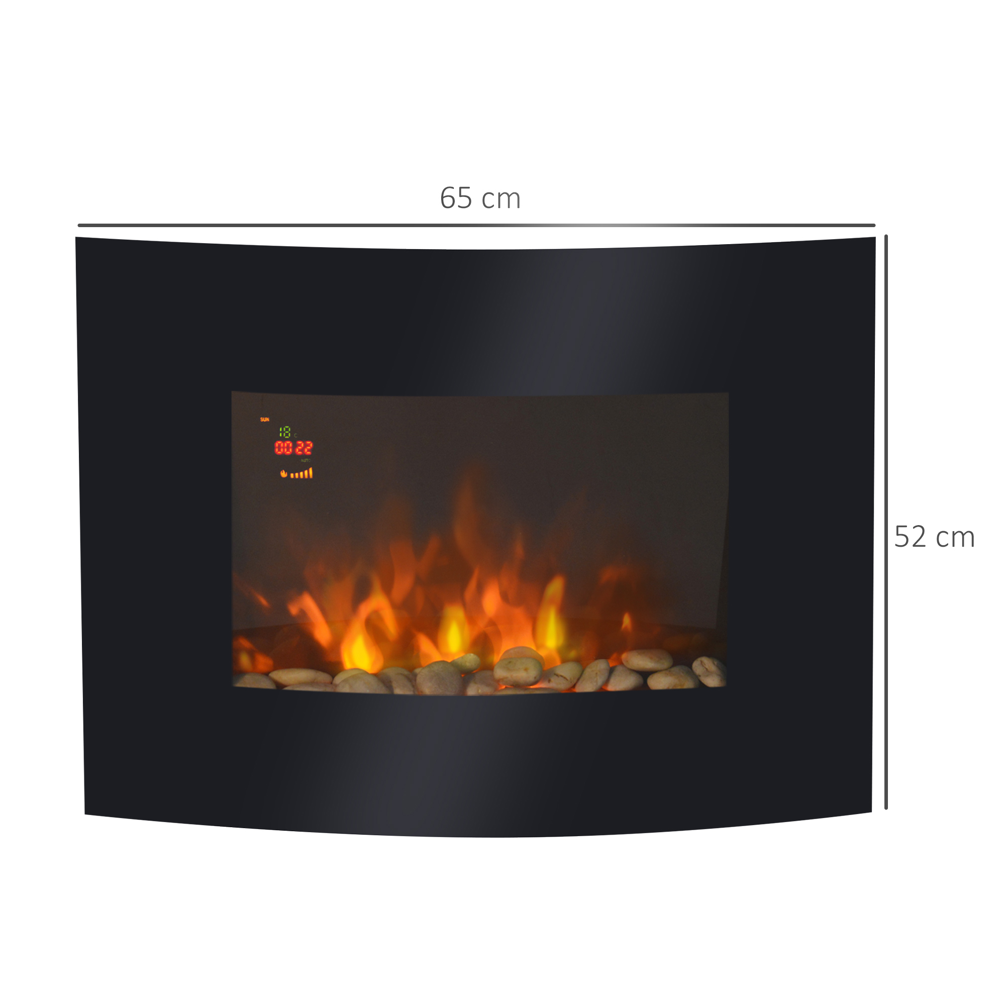 HOMCOM LED Curved Glass Electric Wall Mounted Fire Place, 900/1800W