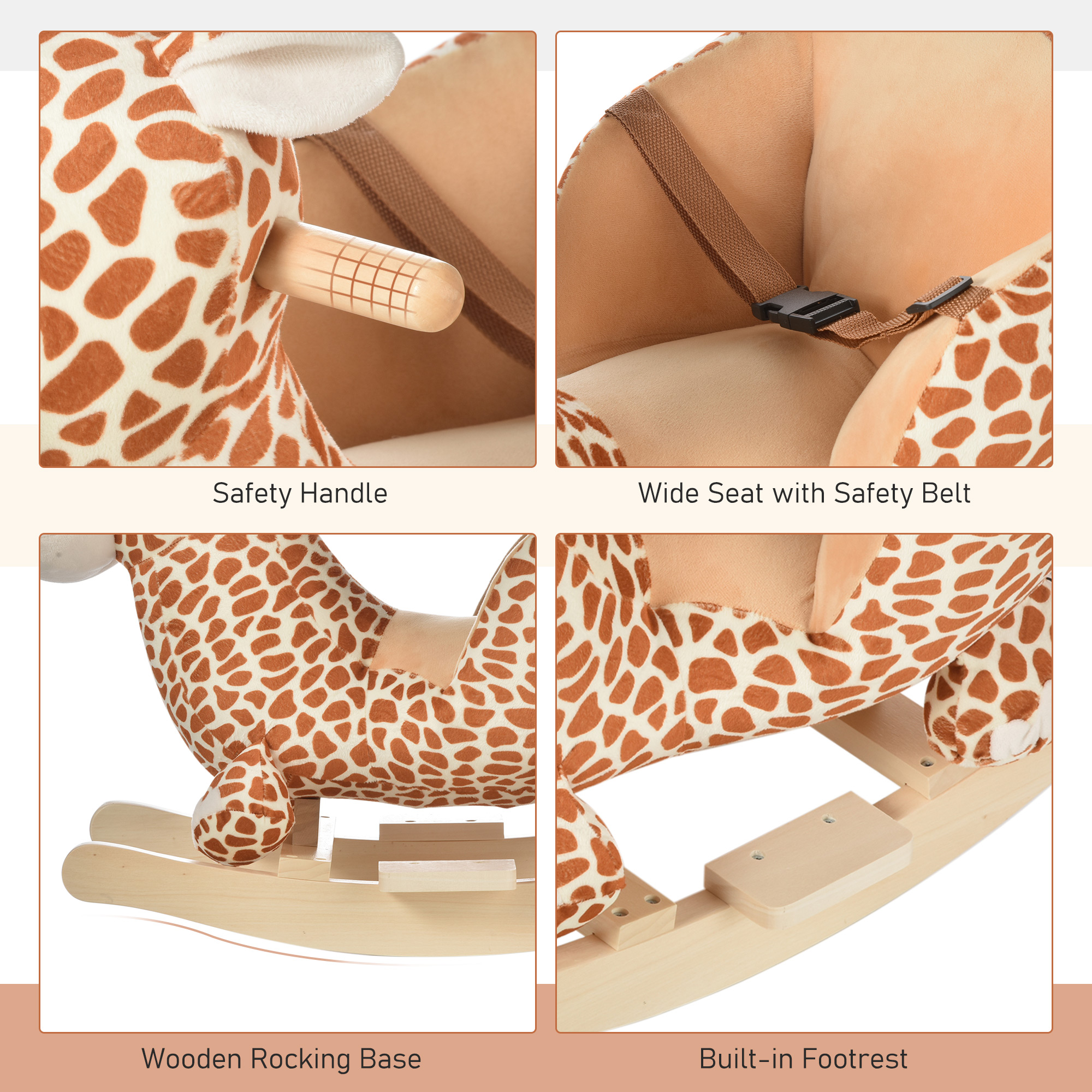 HOMCOM Rocking Giraffe Toy for Kids with Sounds, Plush Toddler Baby Rocker Seat, Giraffe Pattern.
