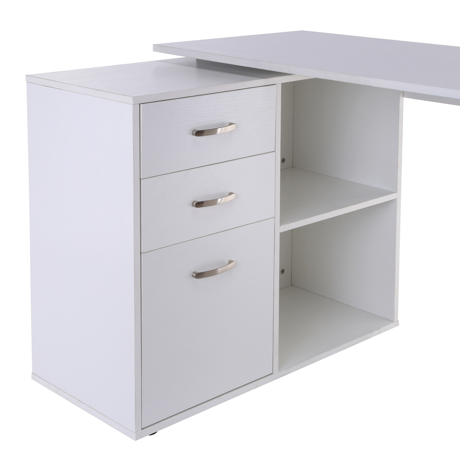 HOMCOM Computer Desk Table Workstation Home Office L Shape Drawer Shelf File Cabinet White