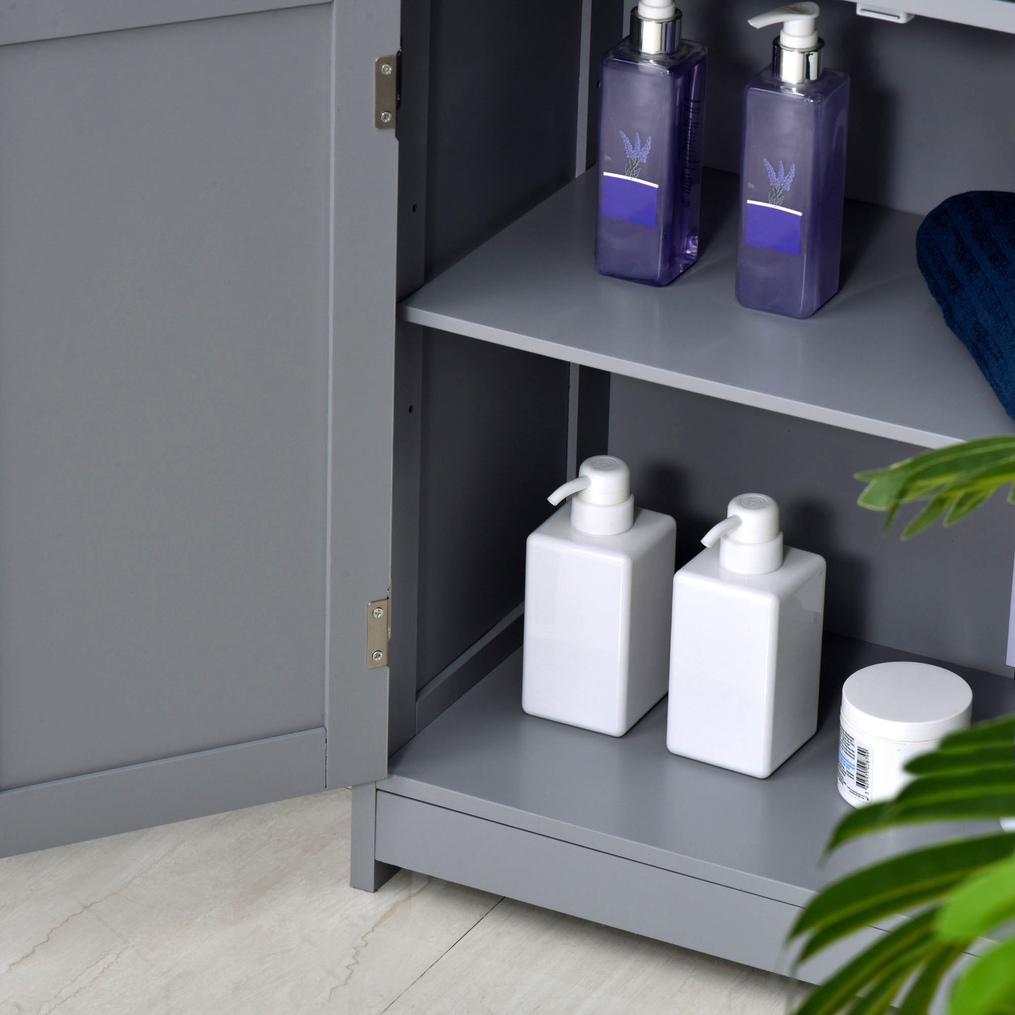 Kleankin Traditional Style Bathroom Storage Cabinet, Free-Standing Unit with 2 Drawers, Cupboard and Adjustable Shelf, 75x60cm, Grey
