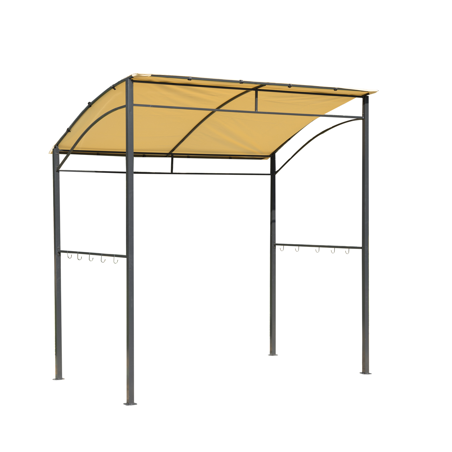 Outsunny Pérgola de Jardín Gazebo para Barbacoa con 10 Ganchos Colgador Techo Curvo Protección BBQ Fiestas al Aire Libre 215x150x220 cm Ocre