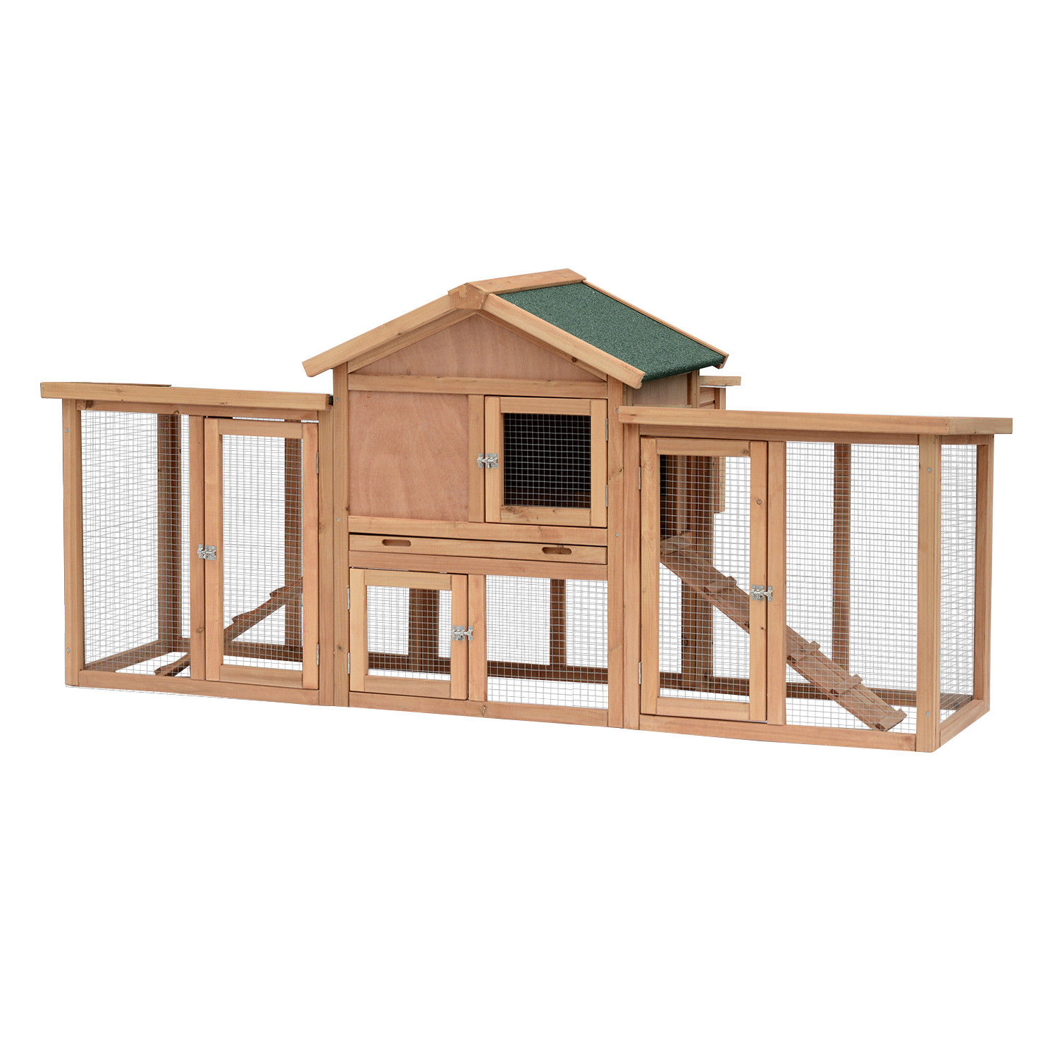 PawHut Wooden Chicken Coop Backyard Hen Cage House Poultry with Comfortable Nesting Box & Fun Outdoor Run 204 x 85 x 93cm