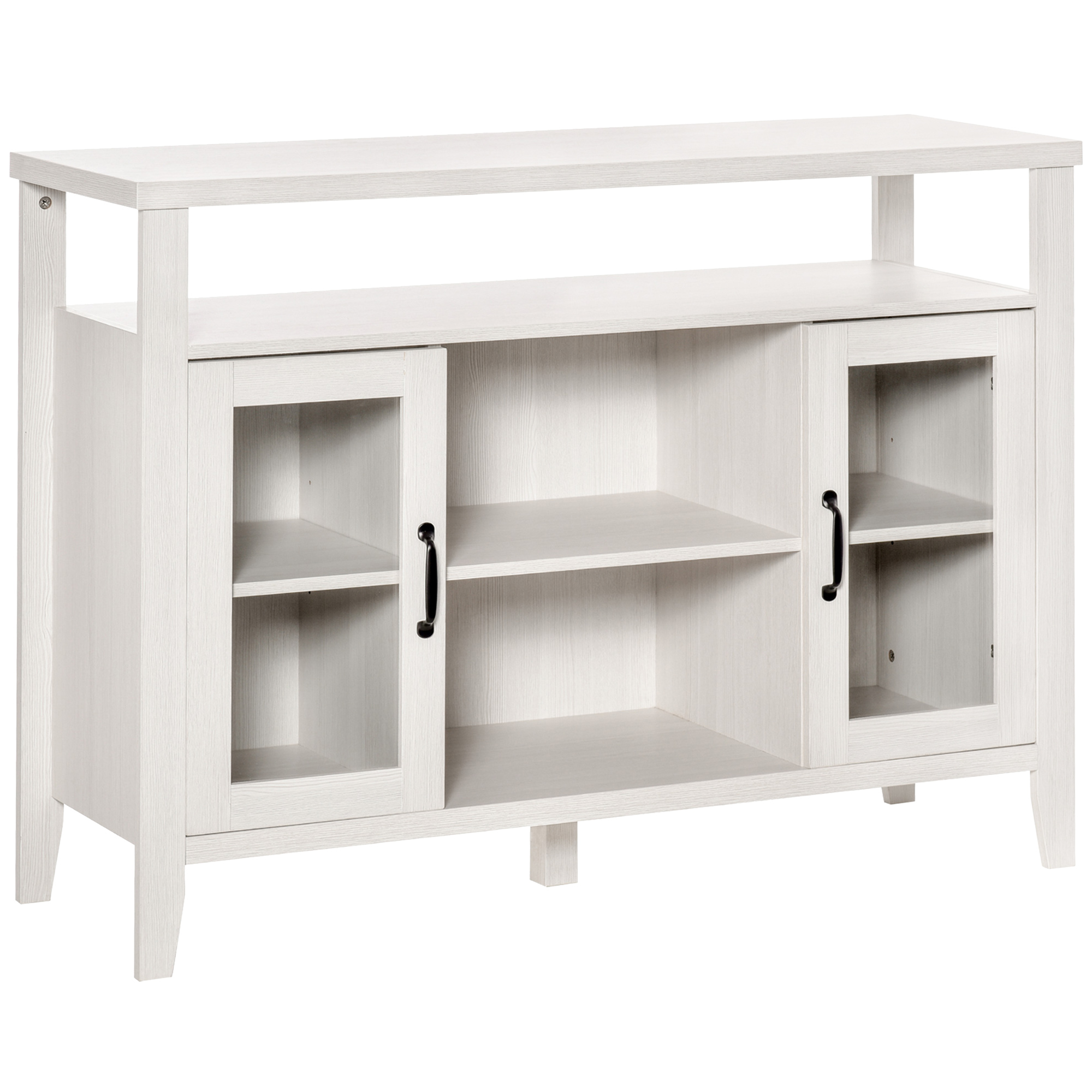HOMCOM Aparador de Cocina Mueble Auxiliar de Comedor con 2 Armarios con Puerta de Vidrio Estante Ajustable Compartimentos Abiertos 116x39,5x86,5 cm