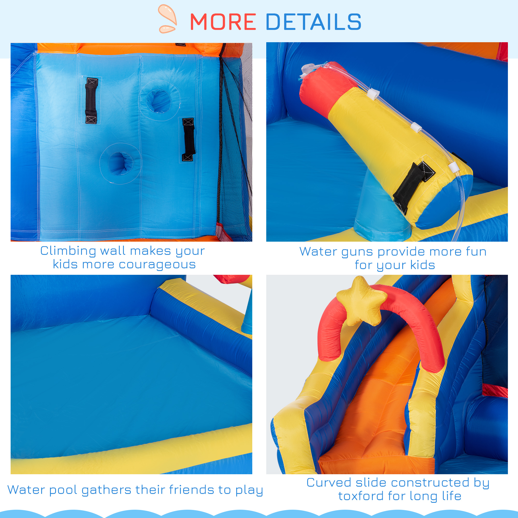Outsunny 5 in 1 Kids Bounce Castle Large Water Space Style Inflatable House Slide Trampoline Pool Water Gun Climbing Wall for Kids Age 3-8