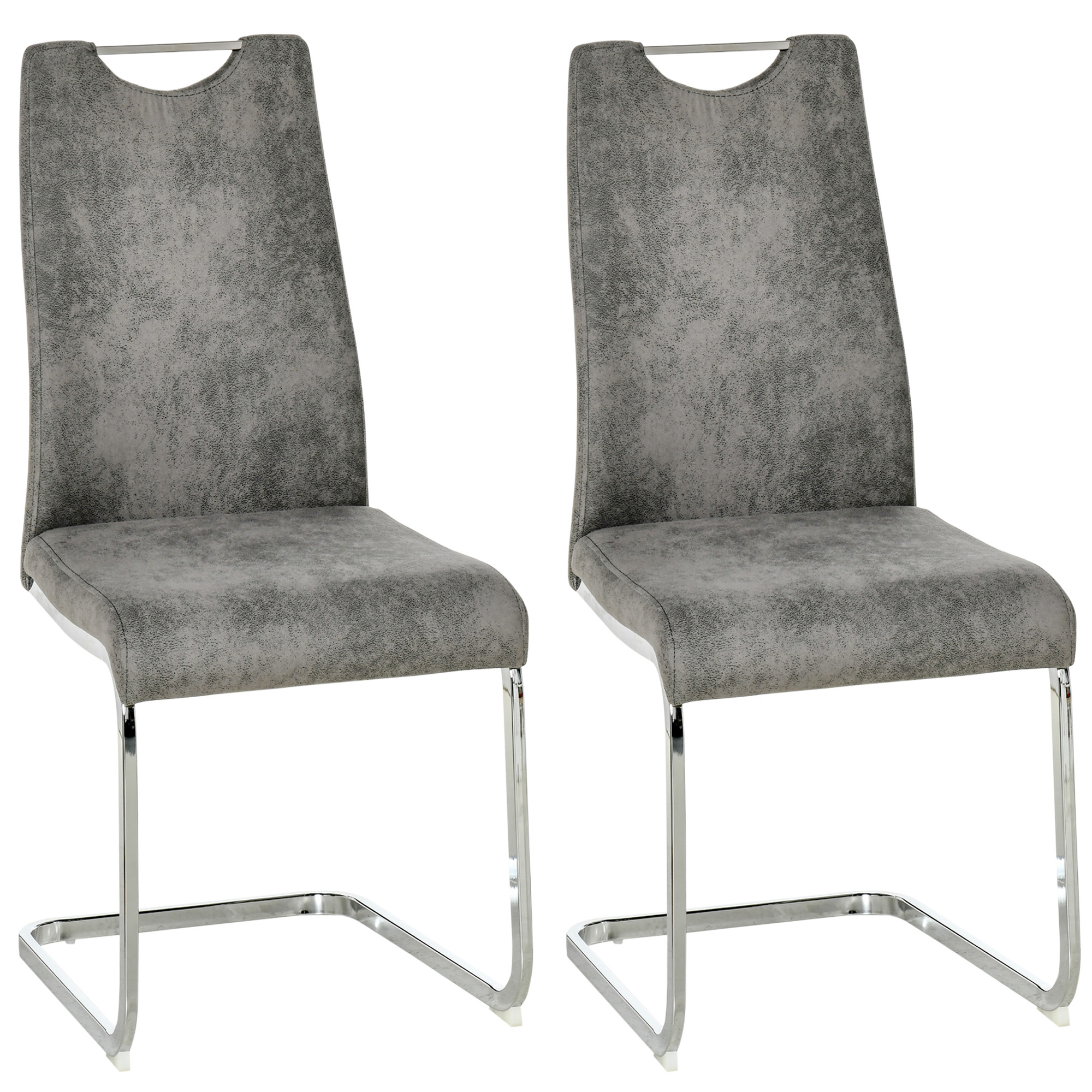 HOMCOM 2er Set Esszimmerstühle mit Rückenlehne und Stahlbeine ergonomisch geformter für Esszimmer Polyester Stahl Grau 43,5 x 58,5 x 98,5 cm