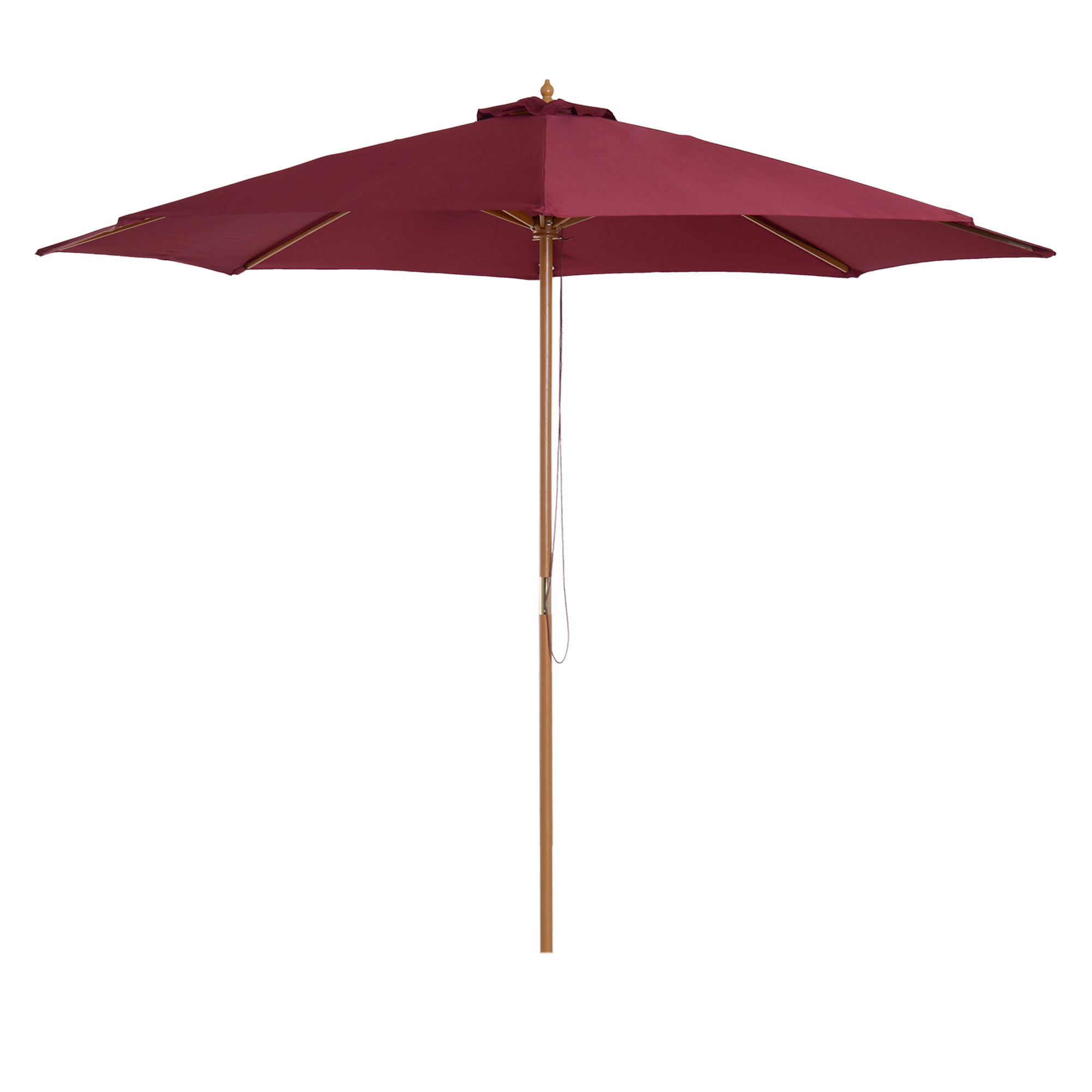 Outsunny Ombrellone da Giardino con Palo in Legno e 8 Stecche, Parasole da Esterno in Poliestere, Φ300x250cm, Rosso Scuro