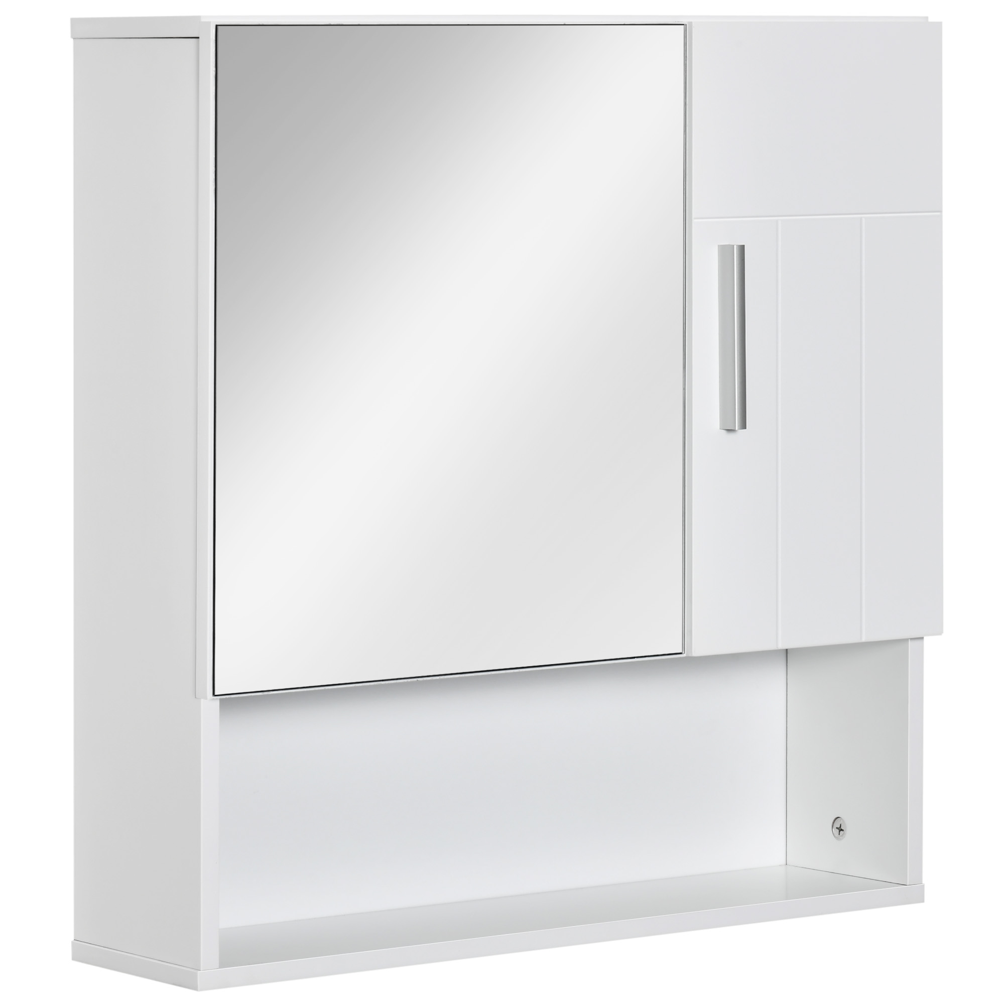 kleankin Specchiera Bagno in Legno con Mensole Regolabili, Mobile Bagno a 2 Ante e Ripiano Aperto, 54x15.2x55.3cm, Bianco