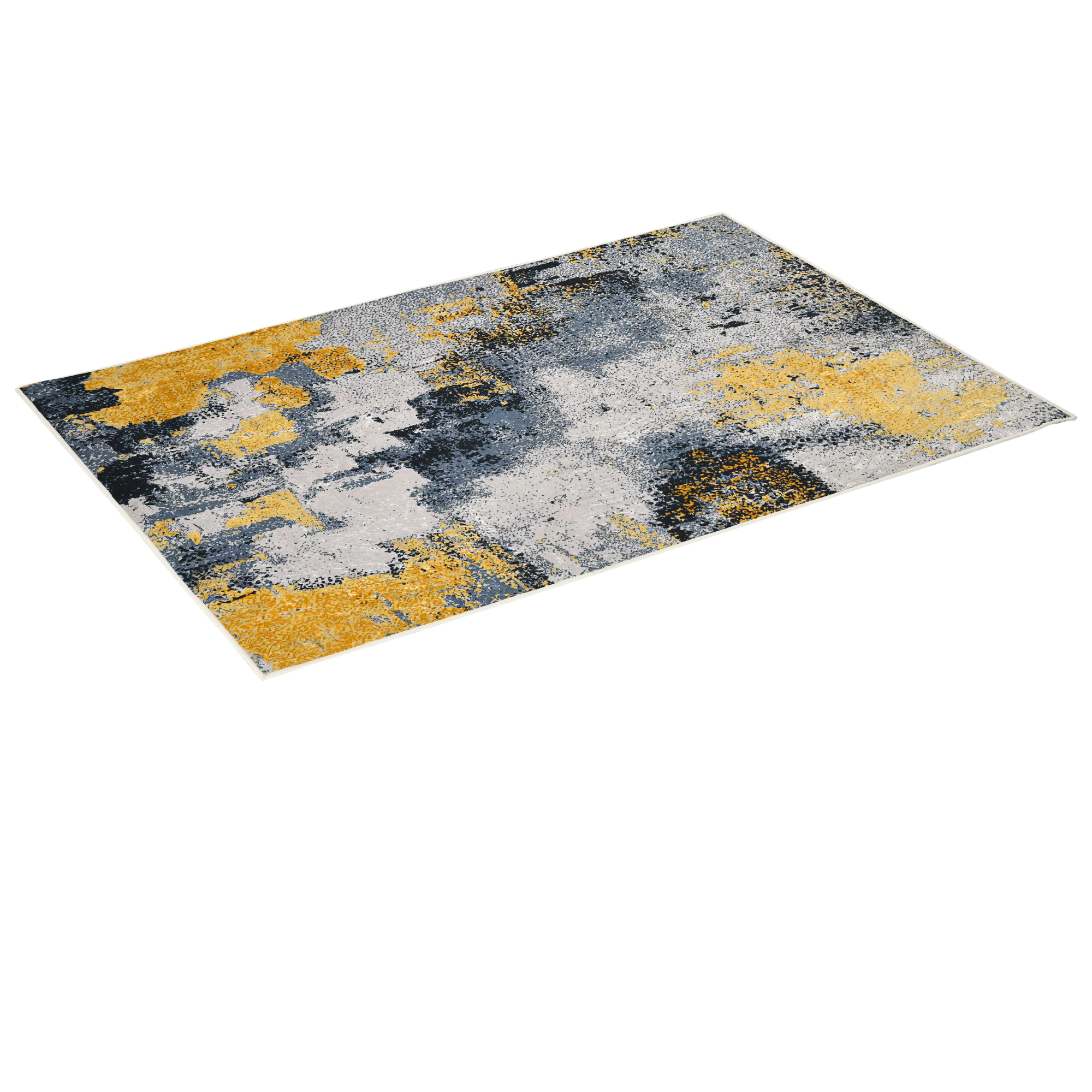 HOMCOM Tappeto Moderno Pelo Corto in Poliestere per Camera da Letto, Soggiorno e Sala da Pranzo, 200x140cm, Grigio Giallo Bianco