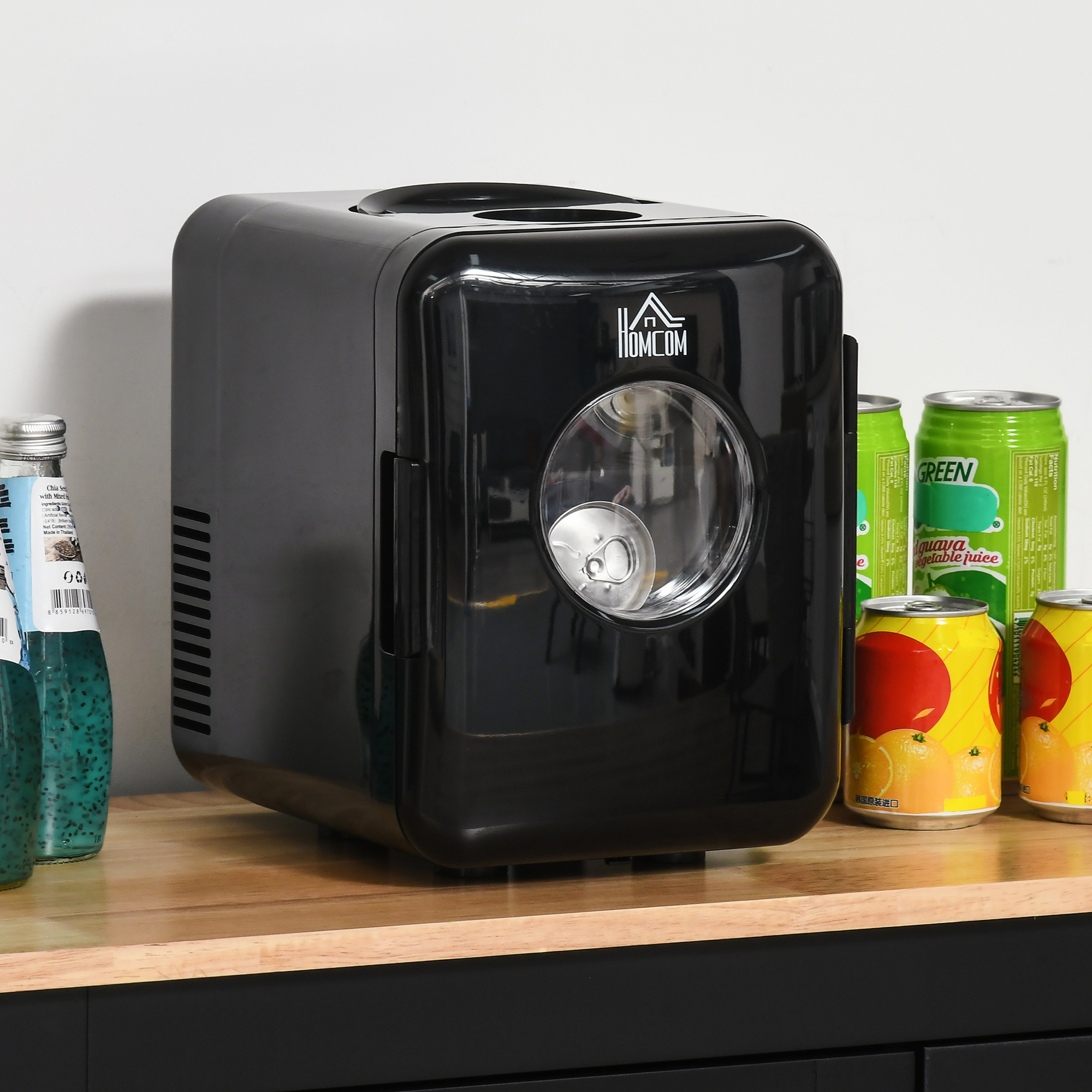 HOMCOM 4 L/6 Can Mini Fridge, AC+DC Portable Cooler & Warmer for Skincare, Makeup, Cosmetics, Food, for Bedroom, Home, Caravan, Car, Black