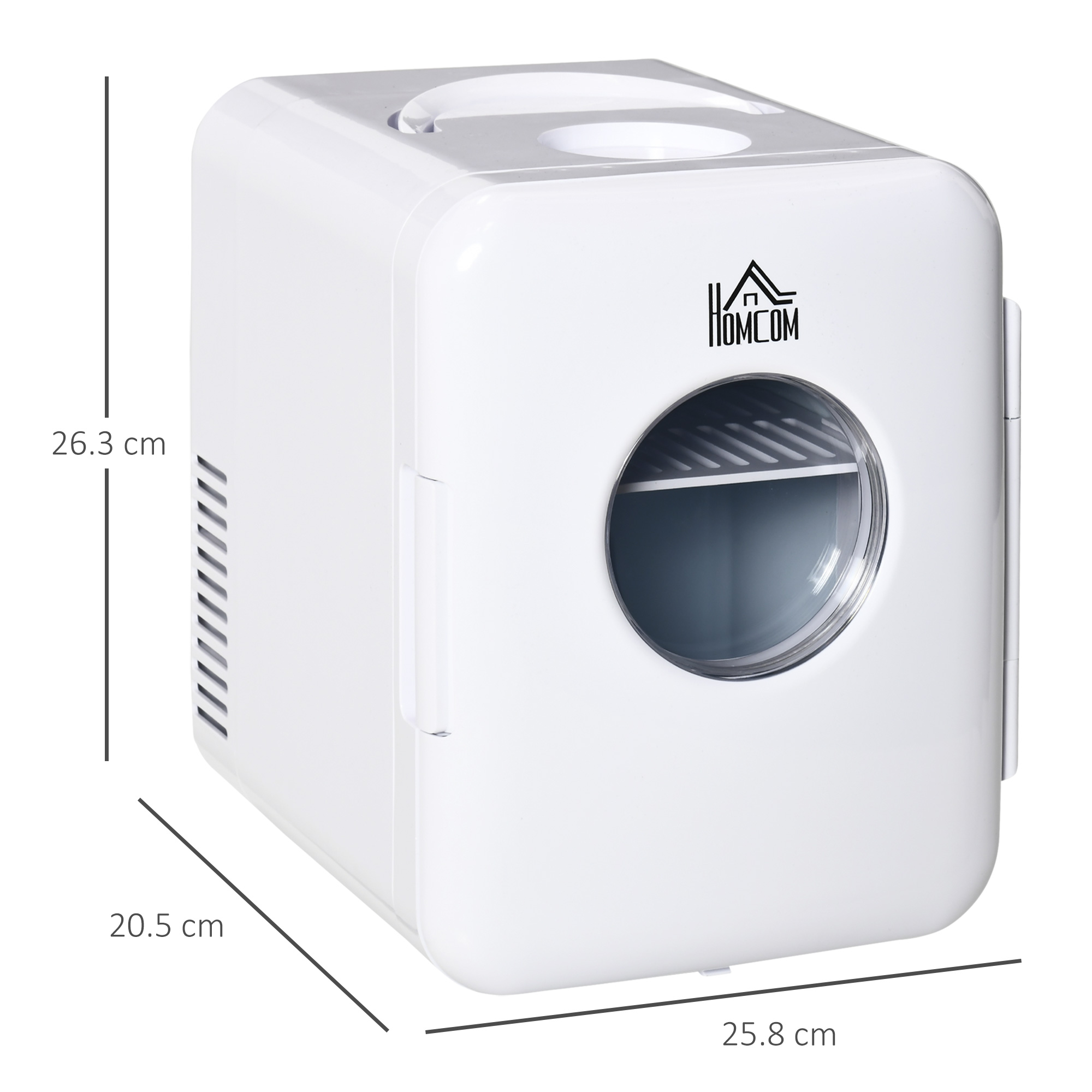 HOMCOM Portable Mini Fridge 4 L/6 Can, Cooler & Warmer for Skincare, Makeup, Food, AC+DC, White, for Bedroom, Home, Caravan, Car
