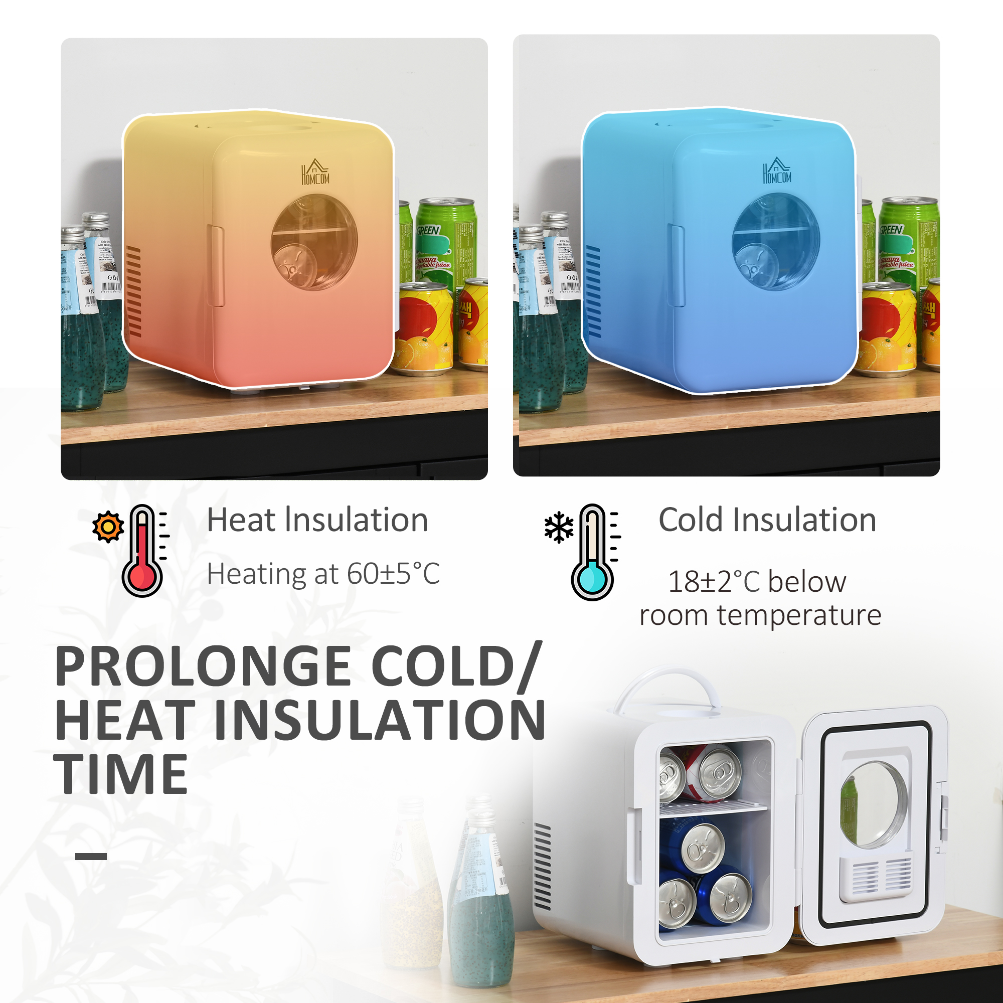 HOMCOM Portable Mini Fridge 4 L/6 Can, Cooler & Warmer for Skincare, Makeup, Food, AC+DC, White, for Bedroom, Home, Caravan, Car