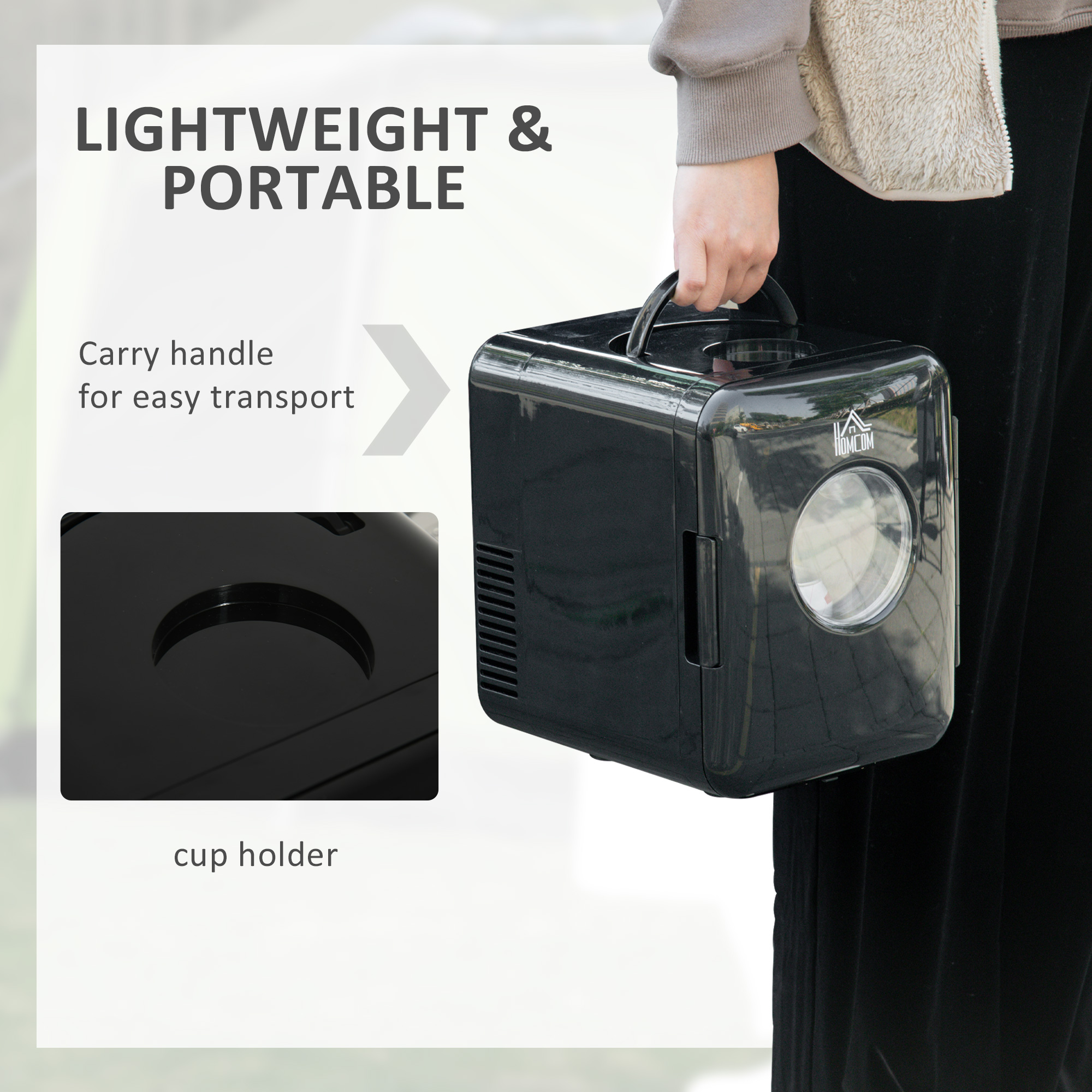 HOMCOM 4 L/6 Can Mini Fridge, AC+DC Portable Cooler & Warmer for Skincare, Makeup, Cosmetics, Food, for Bedroom, Home, Caravan, Car, Black