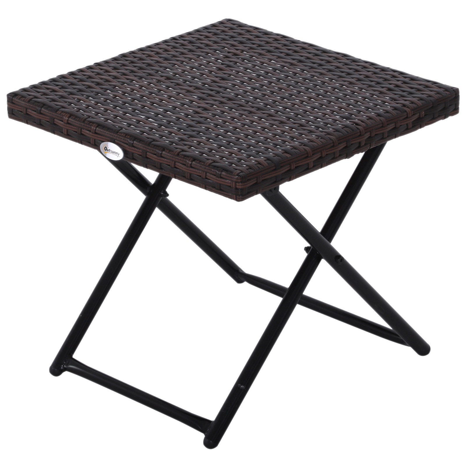Outsunny Rattan Folding Coffee Table | 15.75x15.75x15.75 Inch Outdoor Side Table | Brown PE Wicker For Patio, Balcony, Poolside