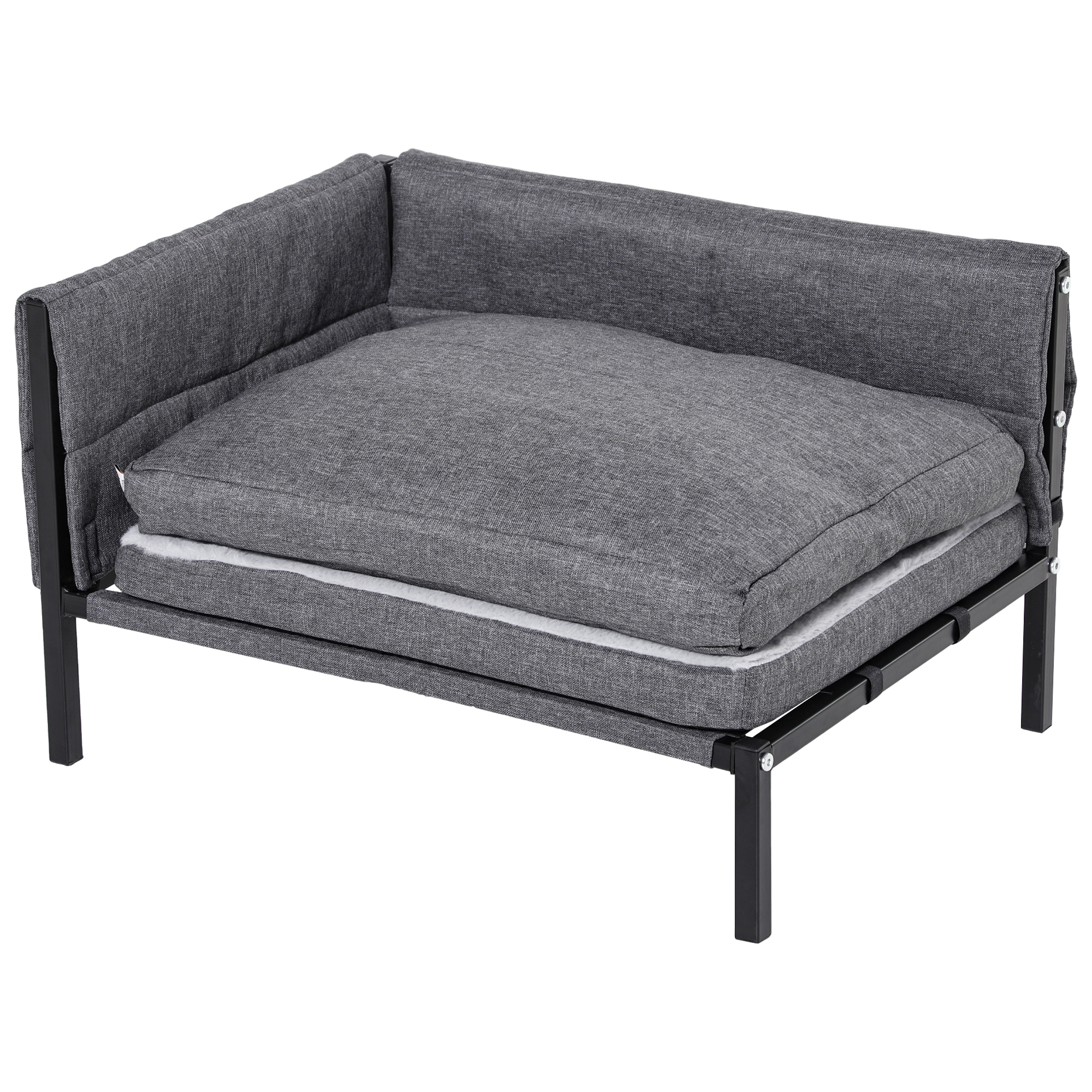 PawHut Cama para Perros Elevada 63,5x49x38,5 cm Sofá Cama para Mascotas con Cojines Extraíbles Lavables para Perros Gatos Carga 12 kg Gris