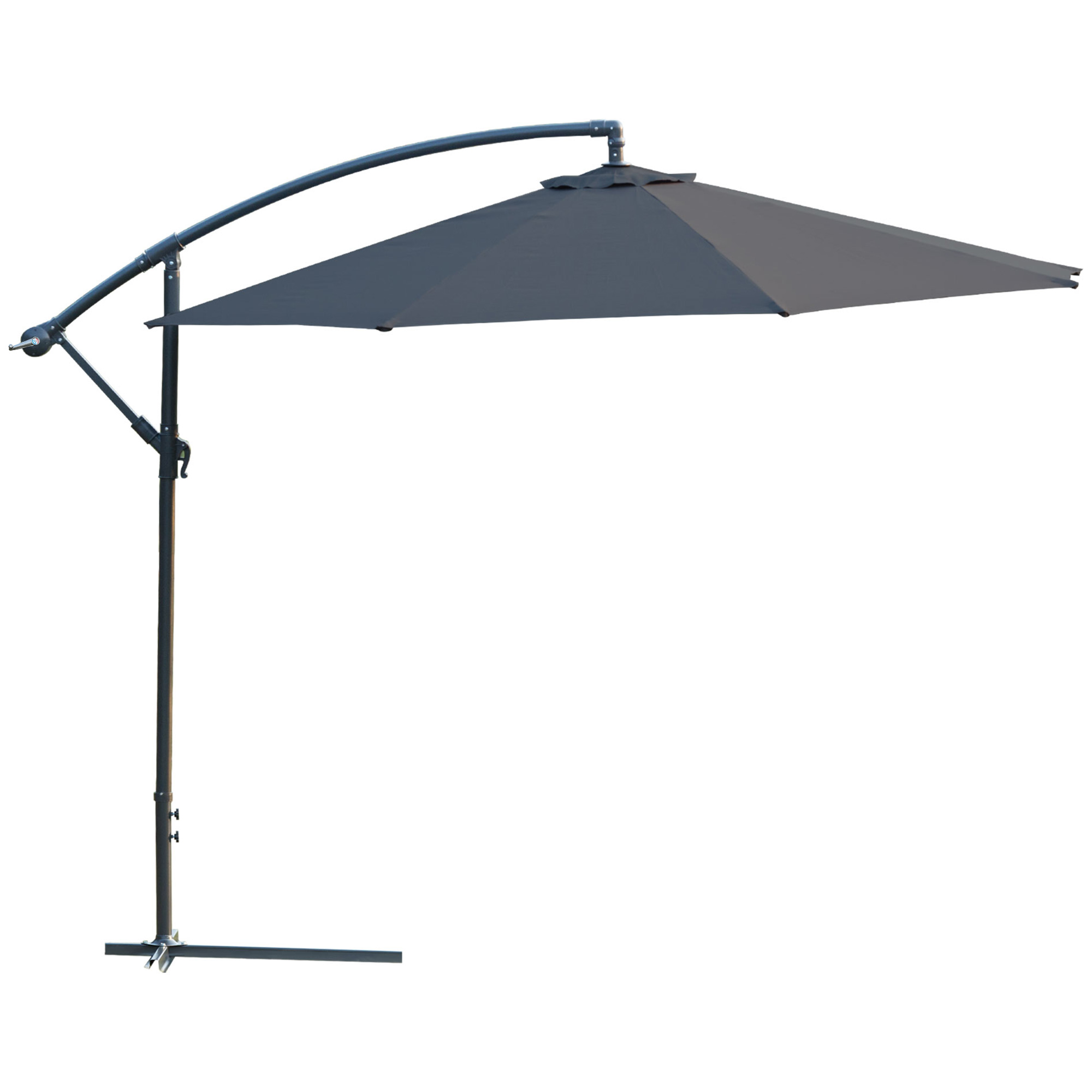 Outsunny Ombrellone da Giardino a Braccio Deluxe Inclinabile con Manovella, in Acciaio e Poliestere Φ3m, Grigio