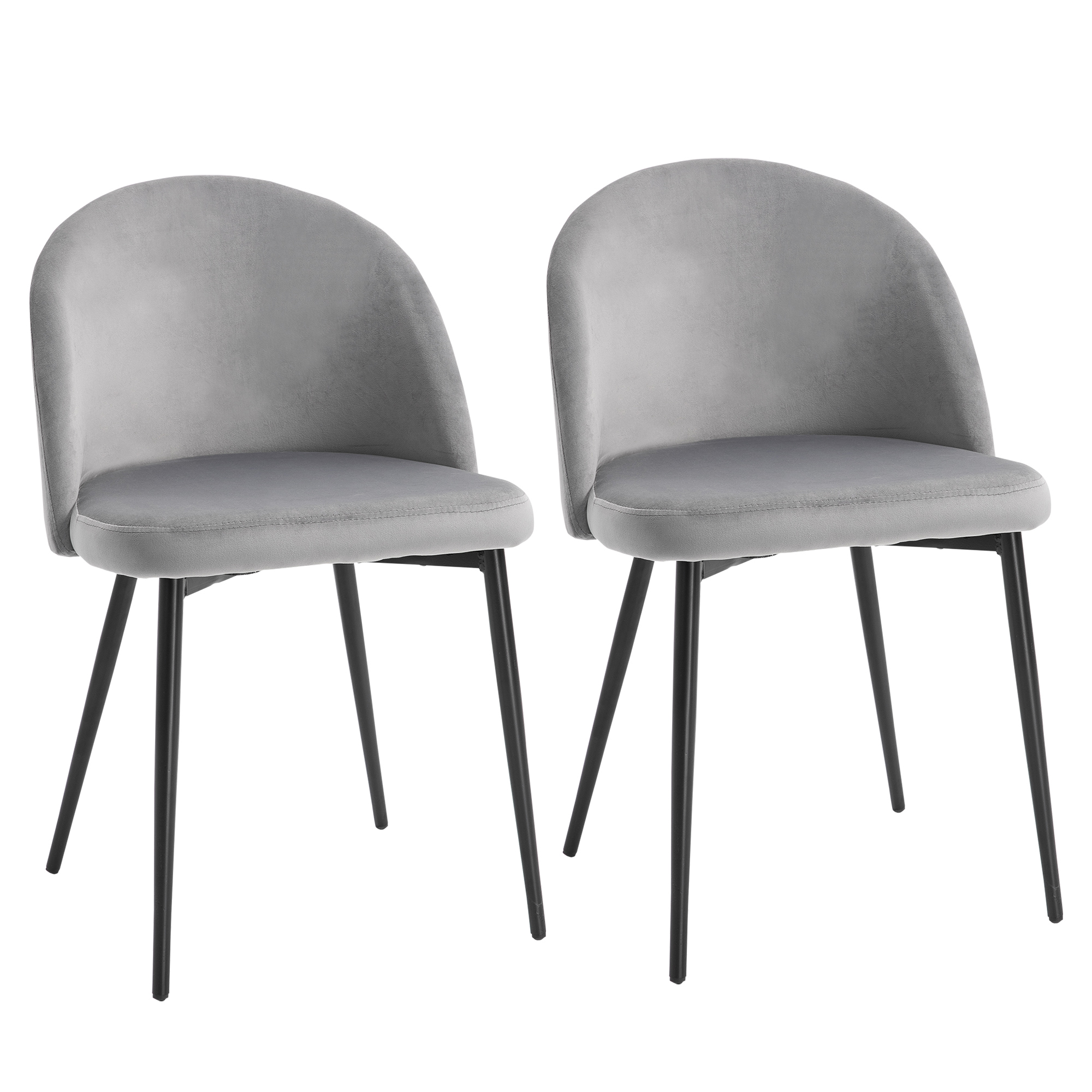HOMCOM 2er-Set Esszimmerstühle Küchenstühle Polsterstuhl Design Stuhl mit Rückenlehne Polstersessel Kunstwildleder Sessel Samt Metallbeine Grau