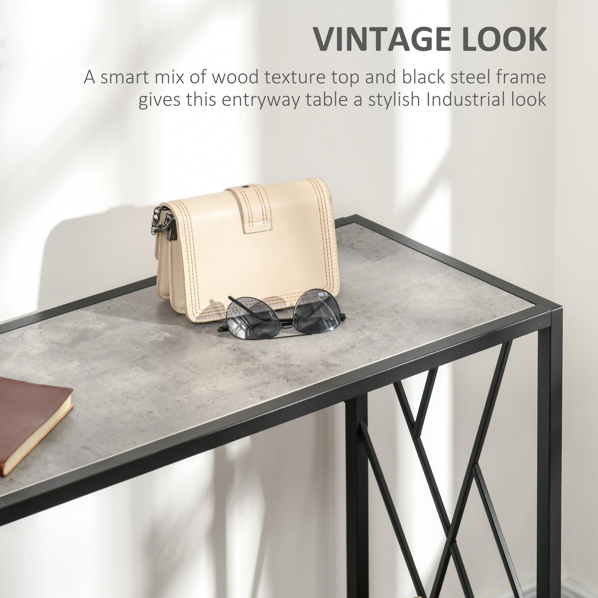 HOMCOM 120cm Hallway Console Table, Industrial-Style Sofa Table with Sturdy Metal Frame, for Lounge or Entryway, Grey