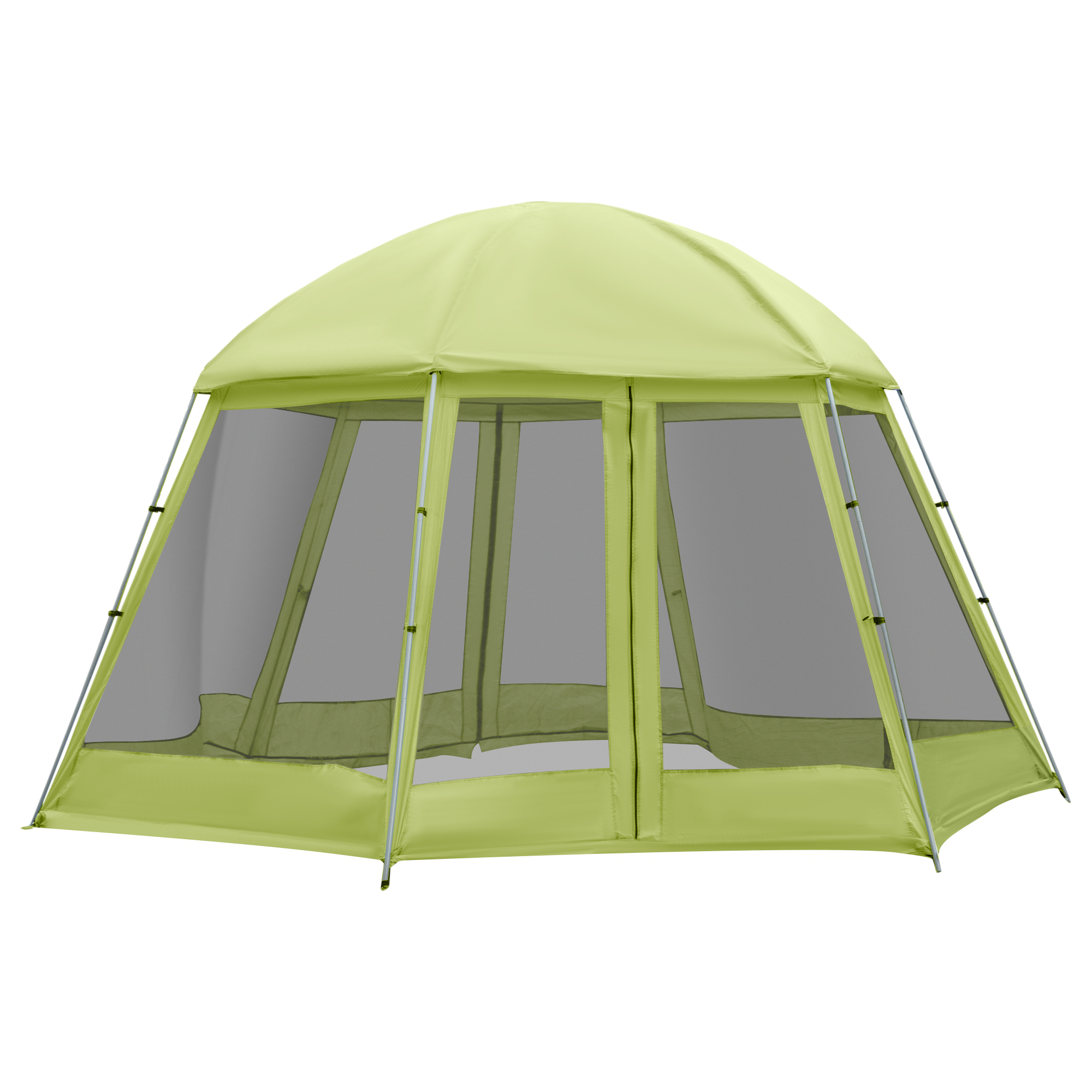 Outsunny Tenda da Campeggio e Spiaggia Esagonale per 6-8 Persone, 2 Ingressi con Borsa da Viaggio, Funi e Picchetti Inclusi, 493x493x240cm, Verde